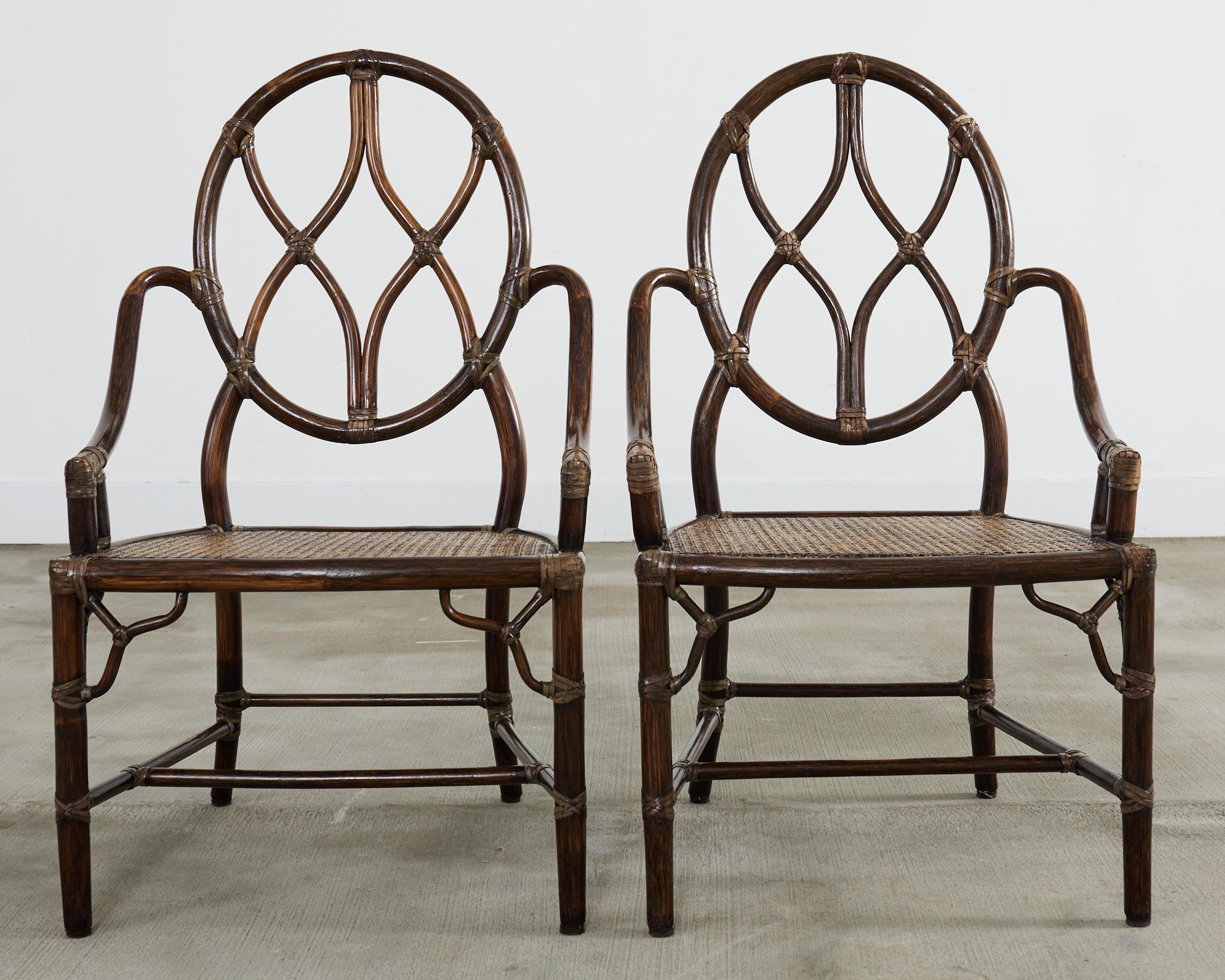 Set of Eight McGuire Organic Modern Rattan Cane Dining Armchairs In Good Condition In Rio Vista, CA