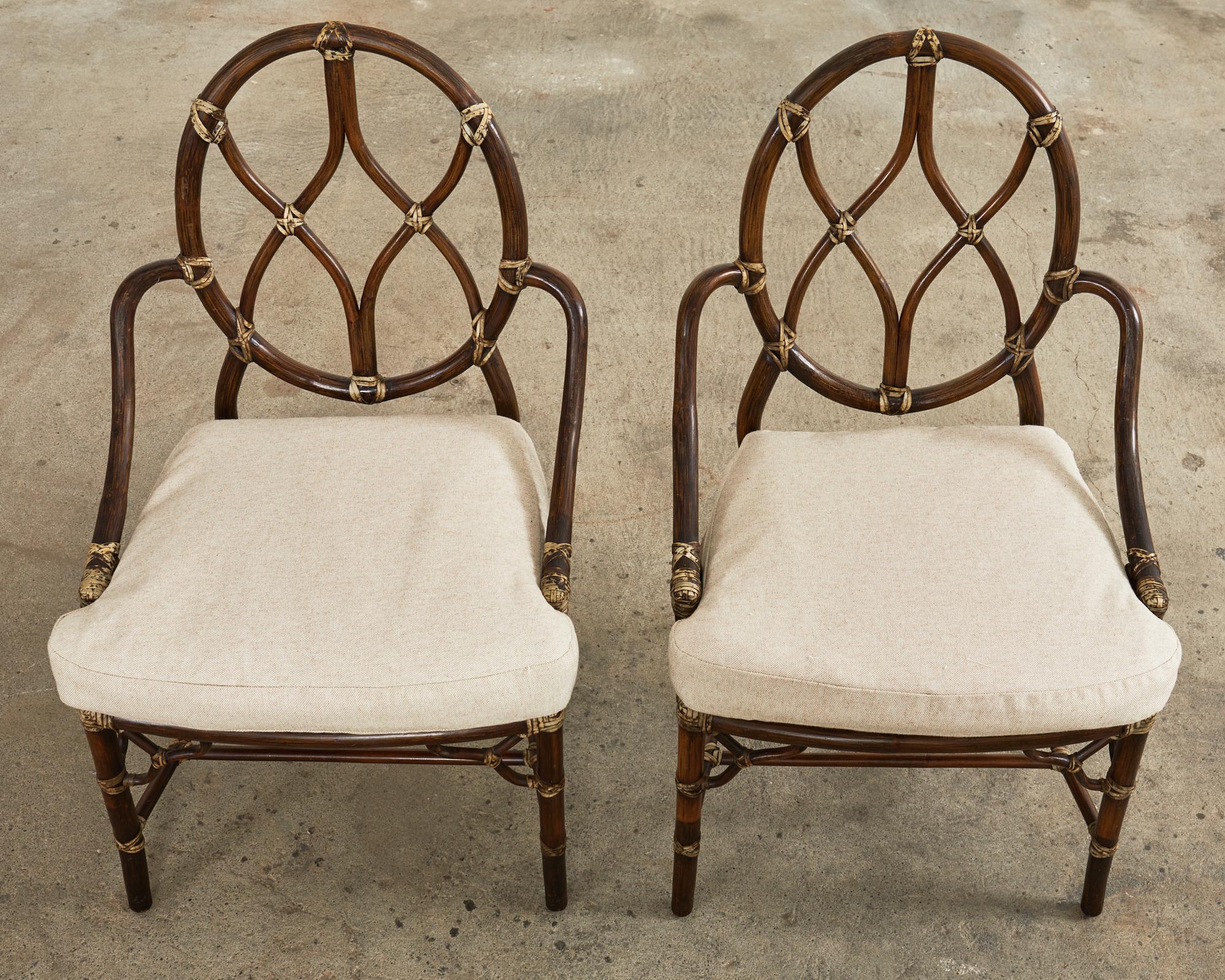 20th Century Set of Eight McGuire Organic Modern Rattan Cane Dining Armchairs