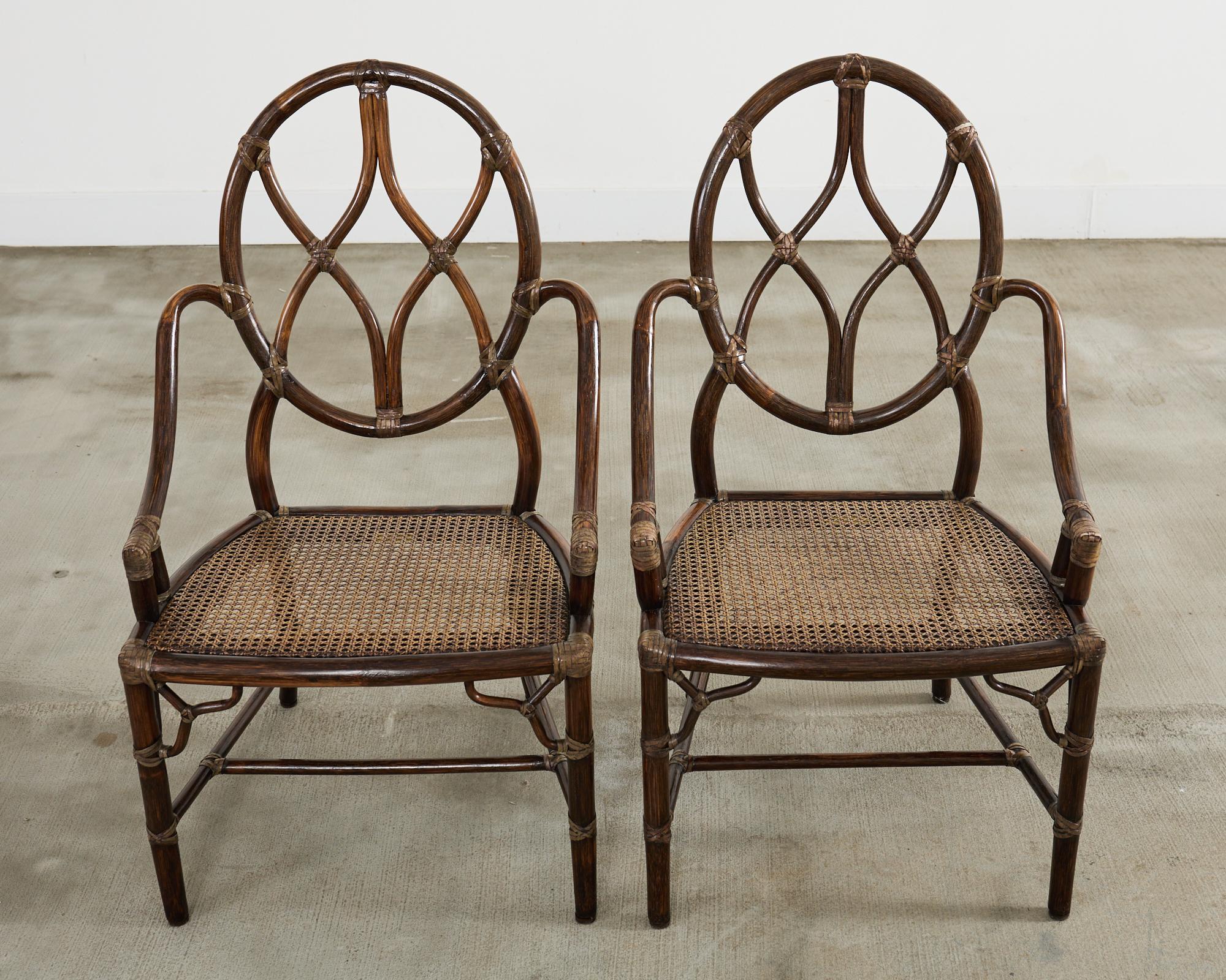 20th Century Set of Eight McGuire Organic Modern Rattan Cane Dining Armchairs