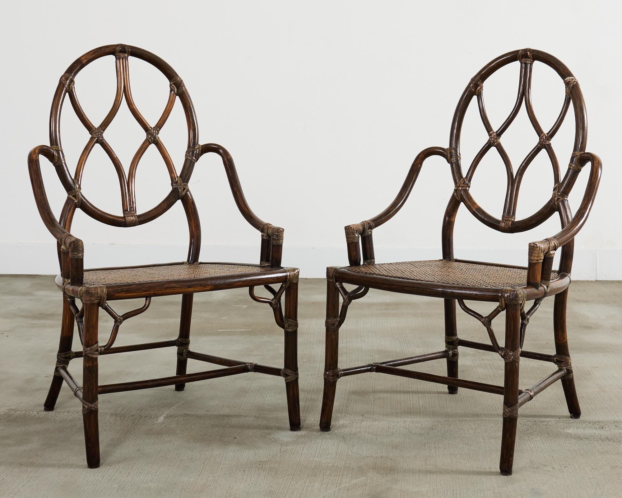 Leather Set of Eight McGuire Organic Modern Rattan Cane Dining Armchairs