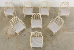 Set of Eight McGuire Organic Modern Rattan Cathedral Dining Armchairs