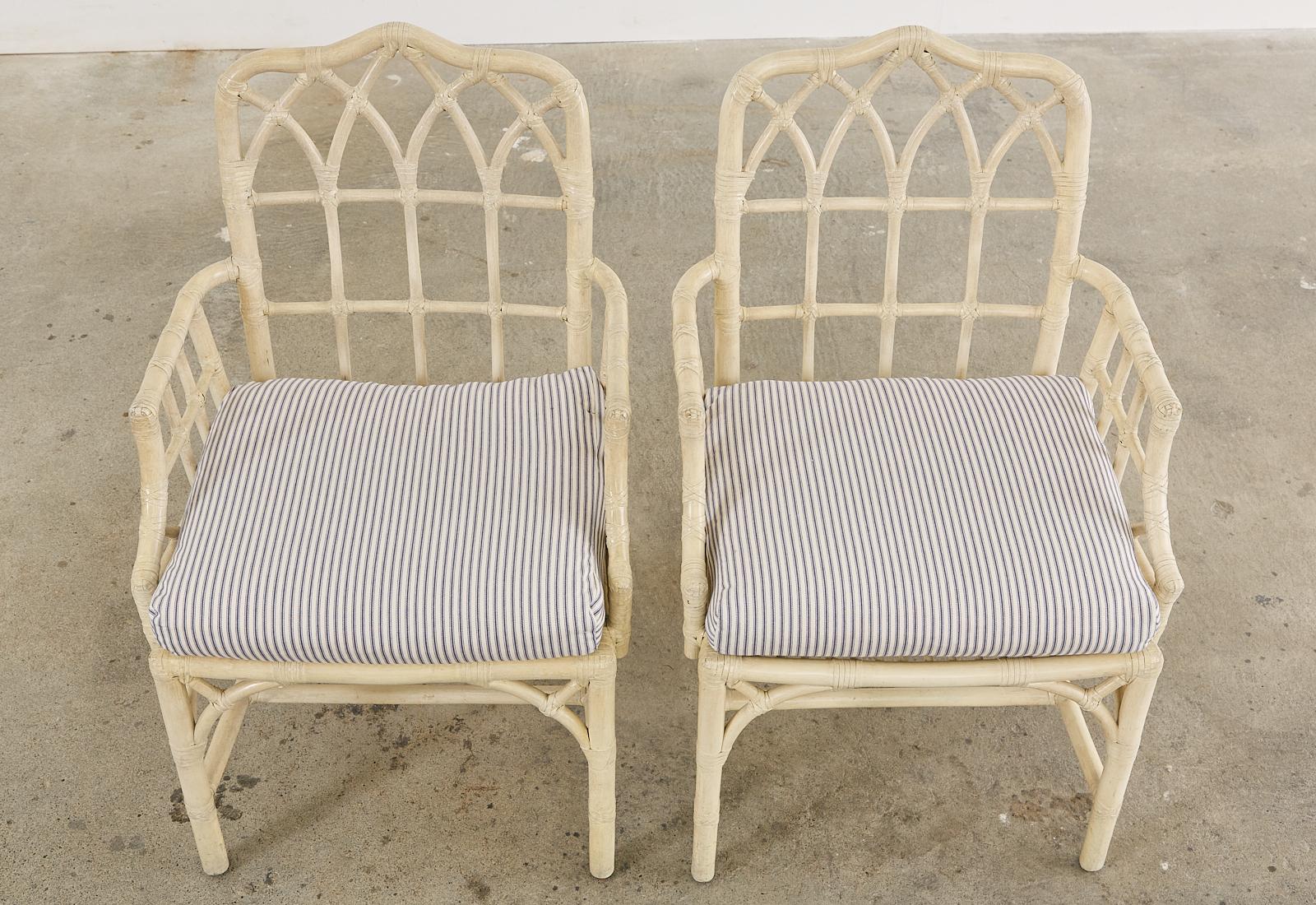 Set of Eight McGuire Organic Modern Rattan Cathedral Dining Armchairs In Good Condition In Rio Vista, CA