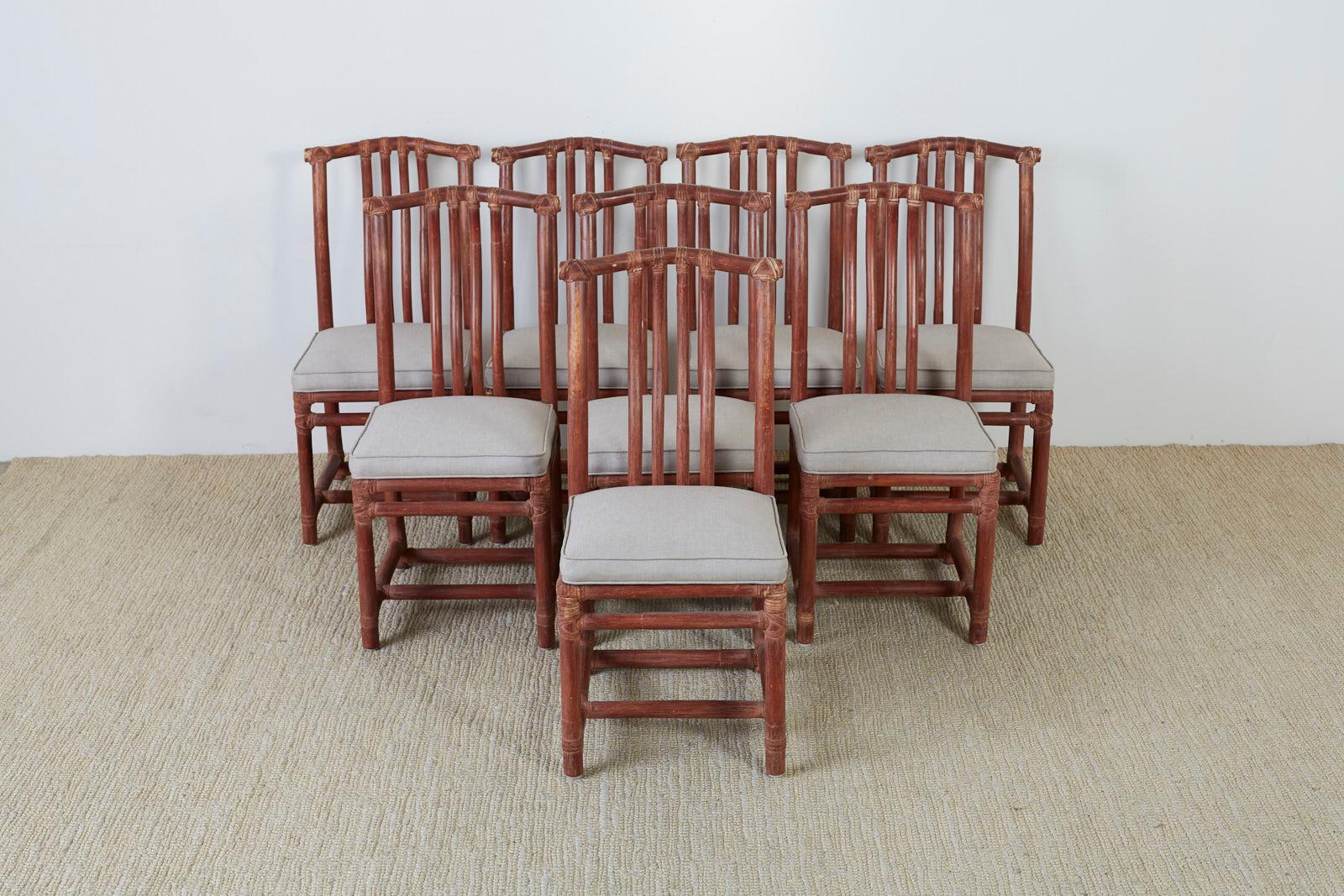 American Set of Eight McGuire Organic Modern Rattan Dining Chairs