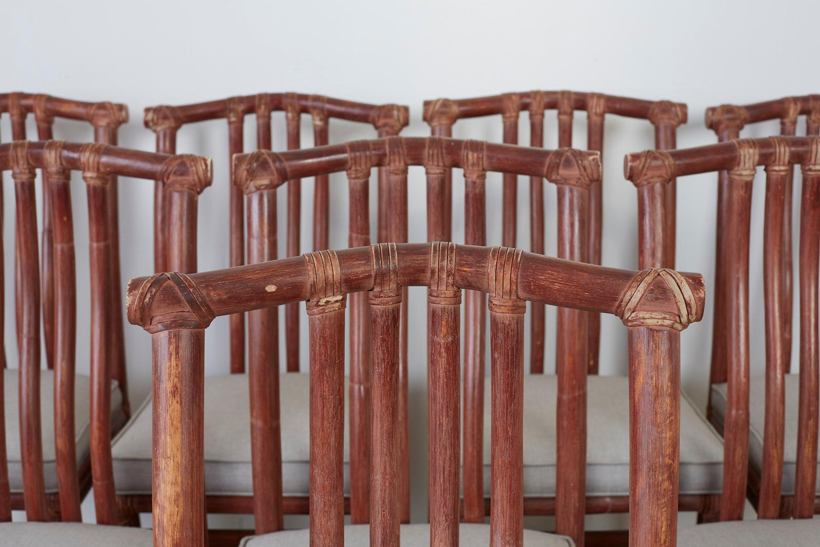 20th Century Set of Eight McGuire Organic Modern Rattan Dining Chairs