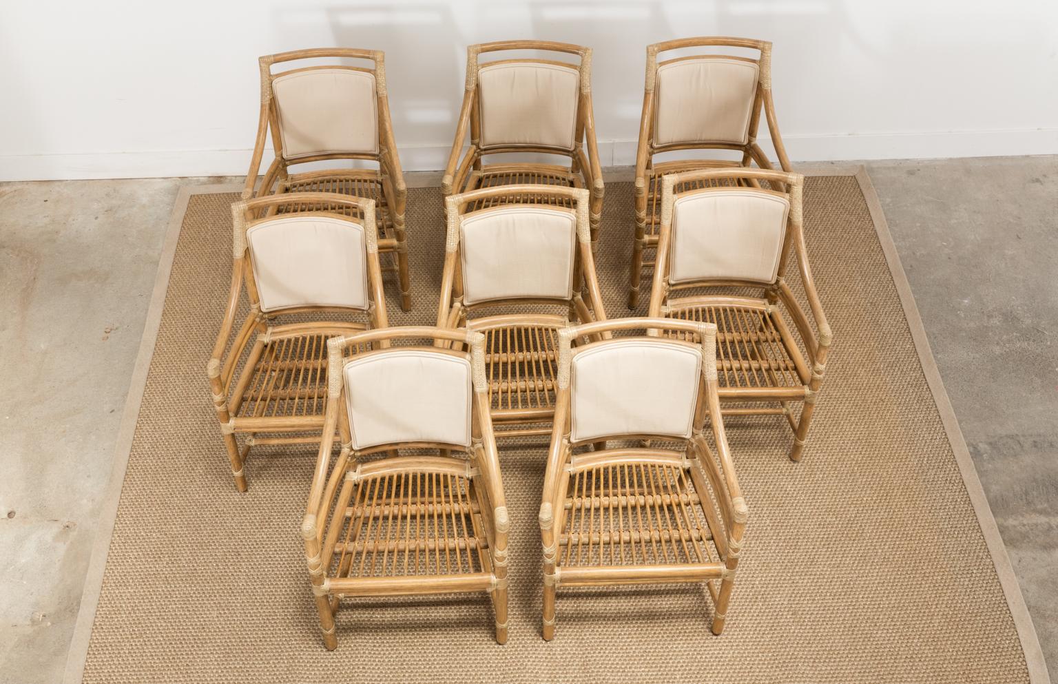 Set of Eight McGuire Organic Modern Rattan Target Dining Armchairs In Good Condition In Rio Vista, CA