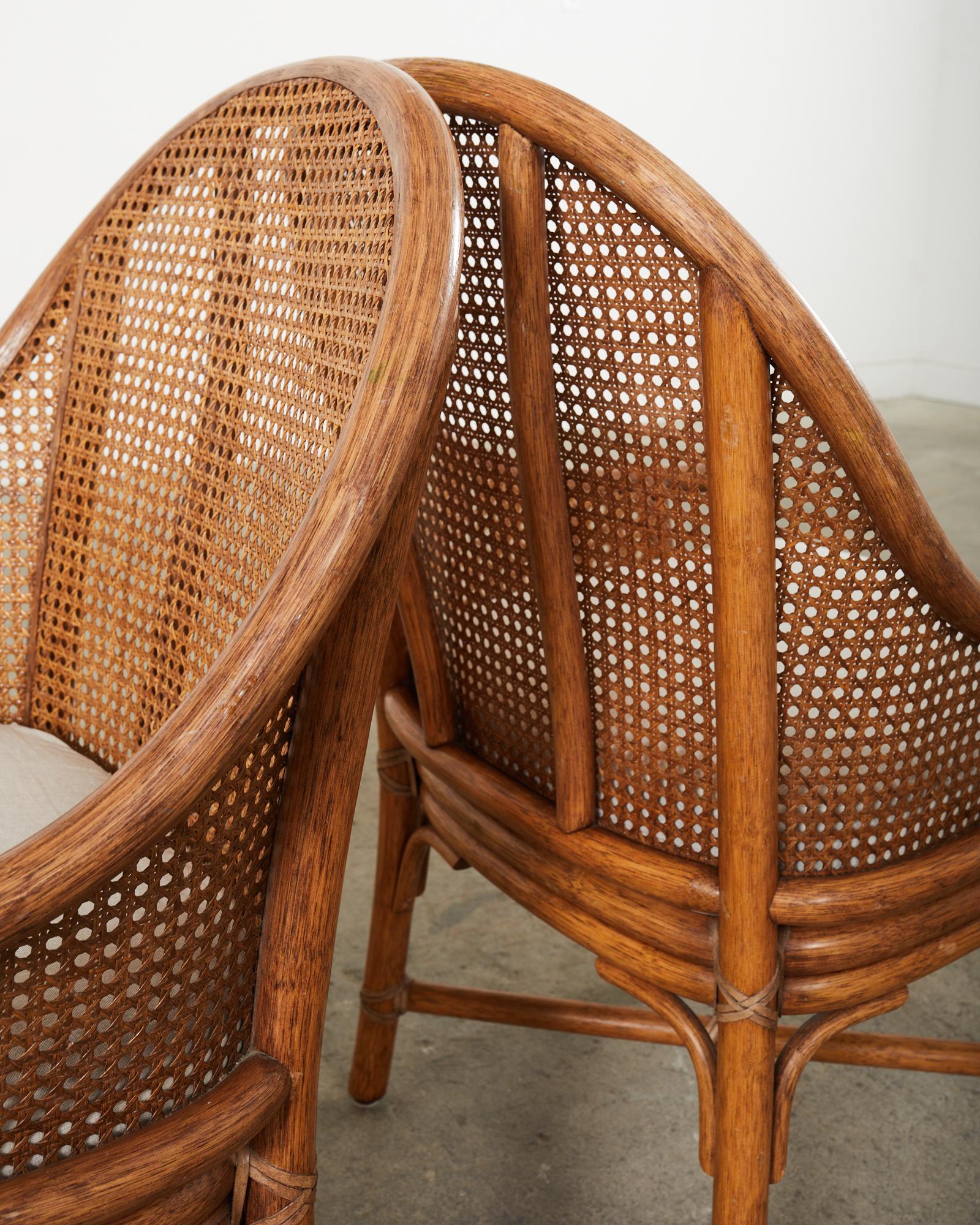 Set of Eight McGuire Rattan Cane Barrel Dining Chairs 3