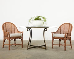 Set of Eight McGuire Rattan Cane Barrel Dining Chairs