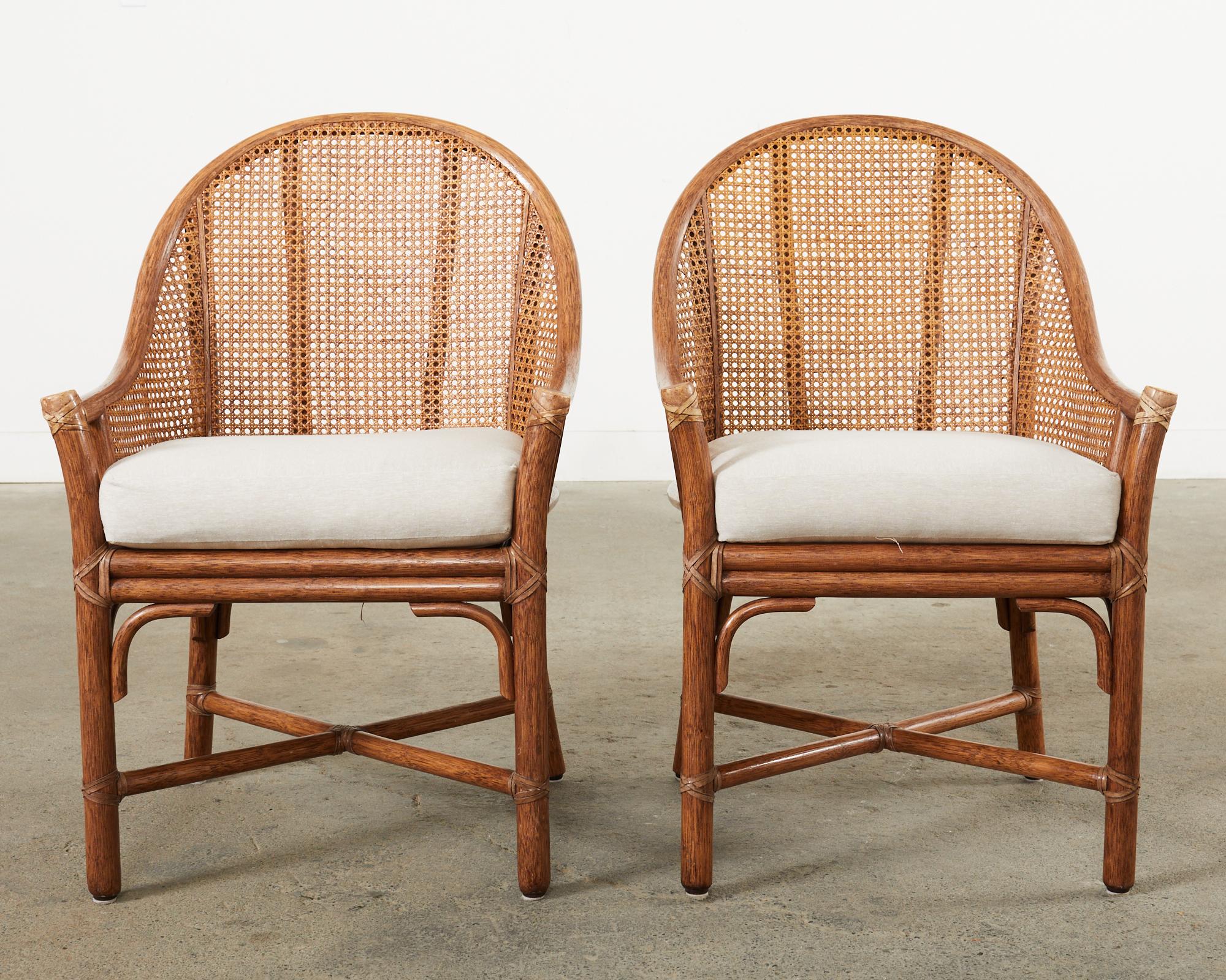 Hand-Crafted Set of Eight McGuire Rattan Cane Barrel Dining Chairs 