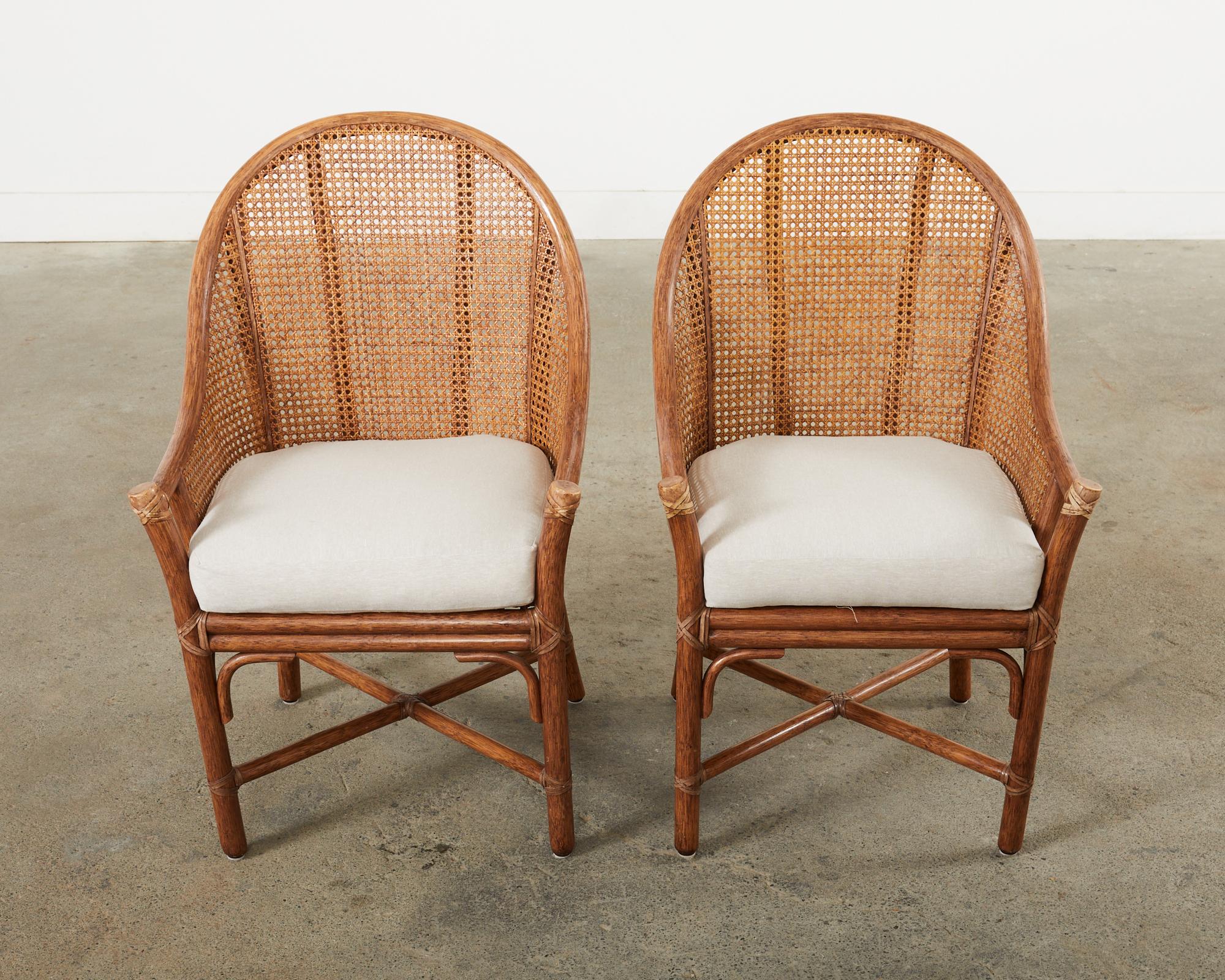 Set of Eight McGuire Rattan Cane Barrel Dining Chairs  In Good Condition In Rio Vista, CA