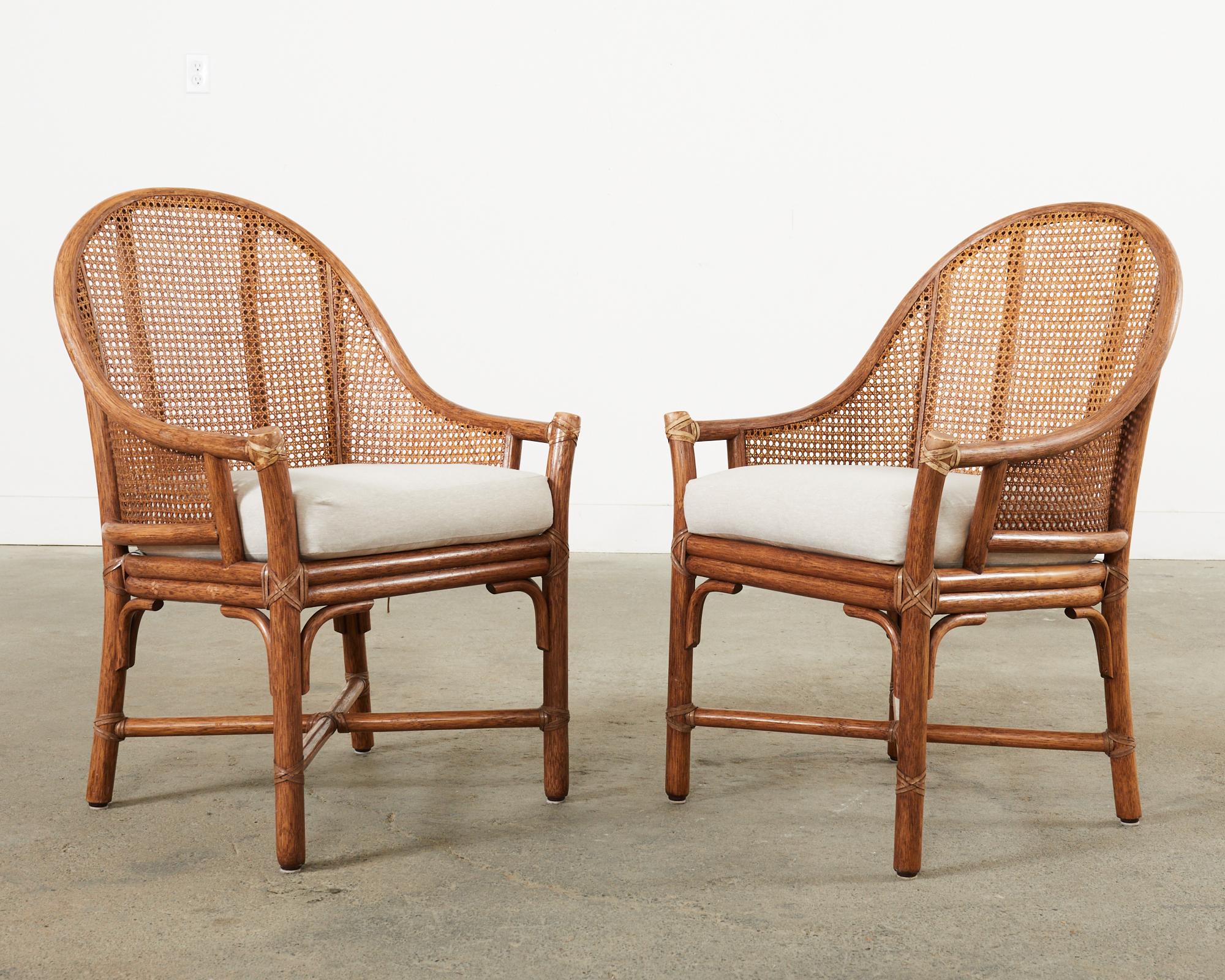 20th Century Set of Eight McGuire Rattan Cane Barrel Dining Chairs 