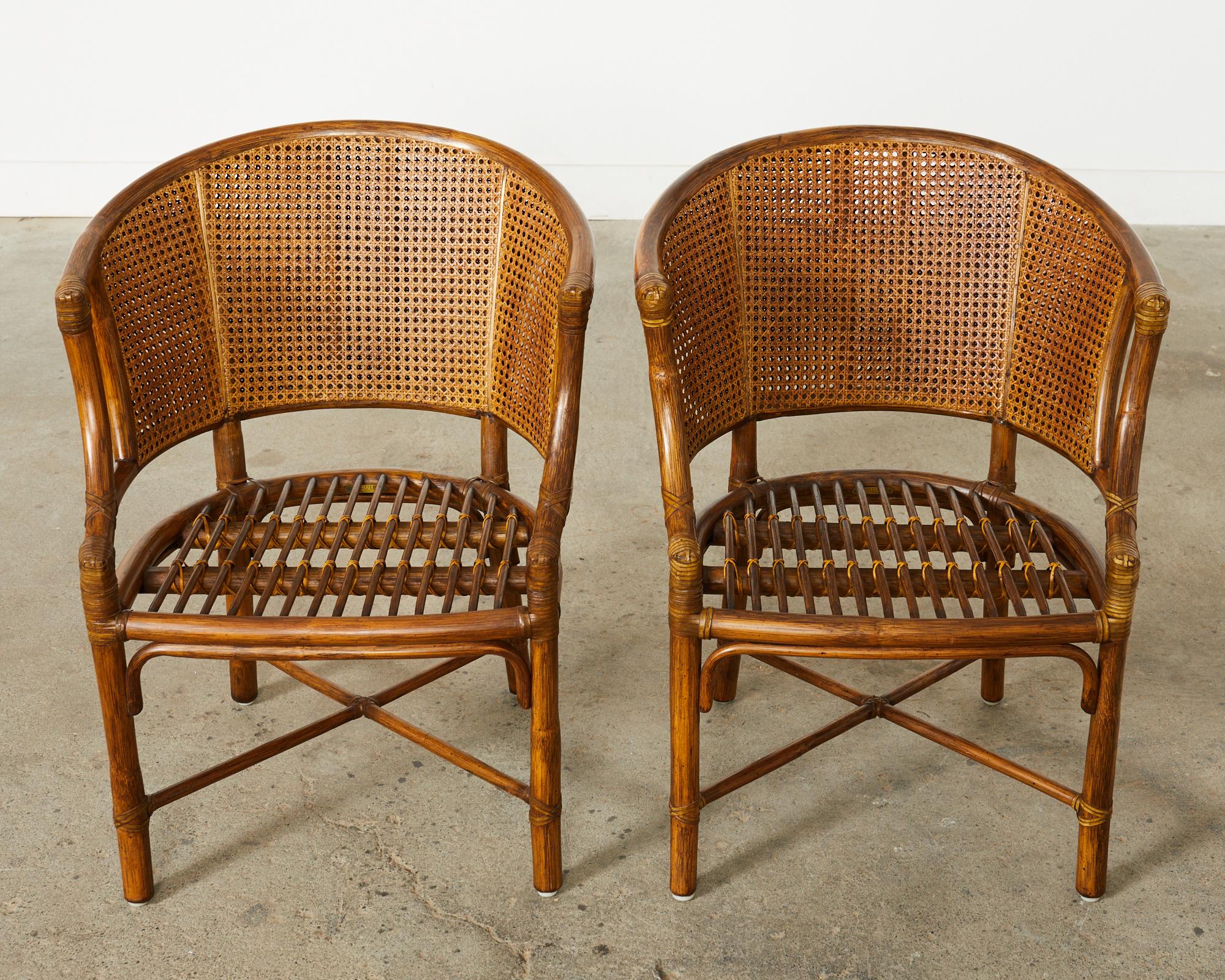 Set of Eight McGuire Rattan Caned Barrel Dining Chairs  4