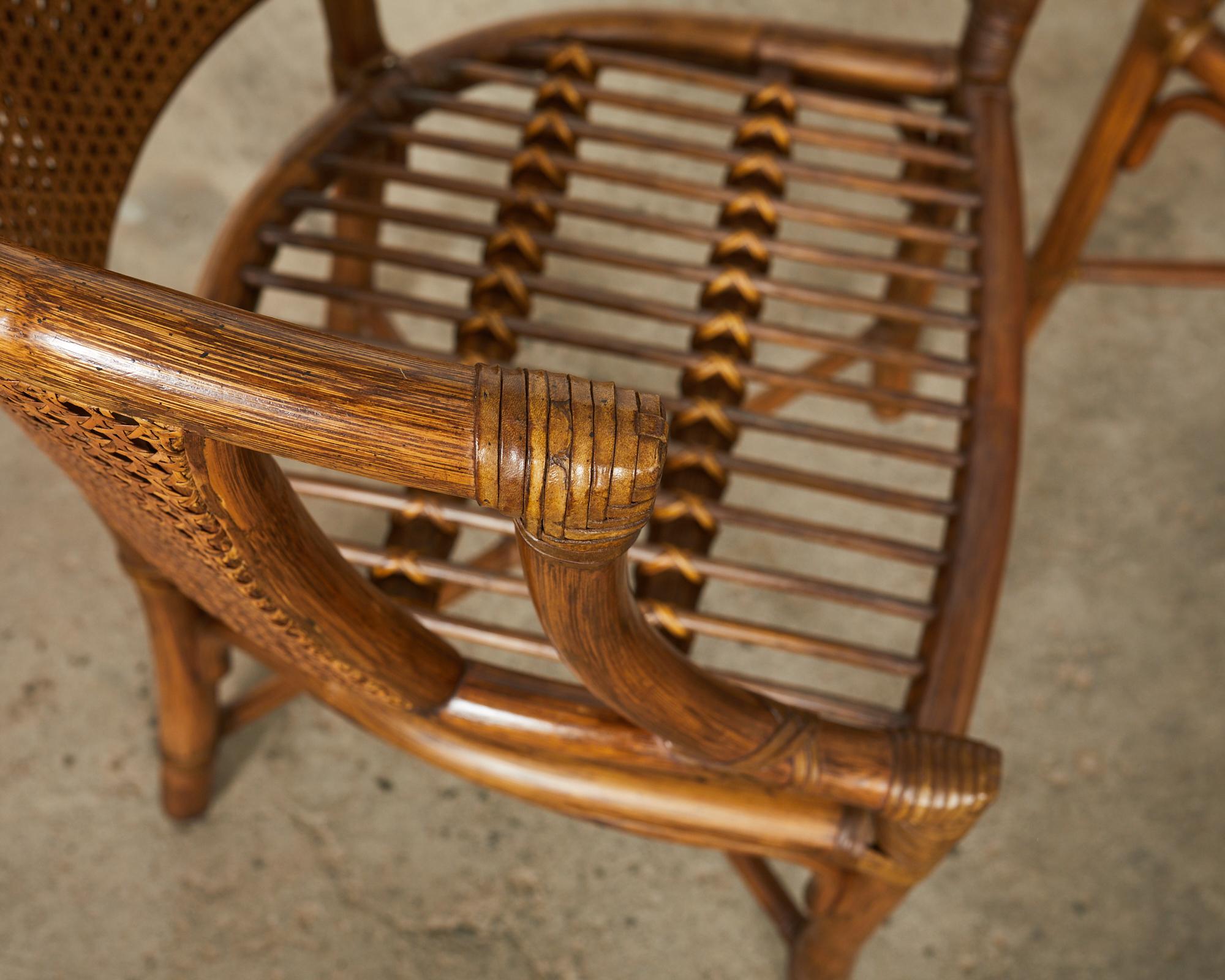 Set of Eight McGuire Rattan Caned Barrel Dining Chairs  6