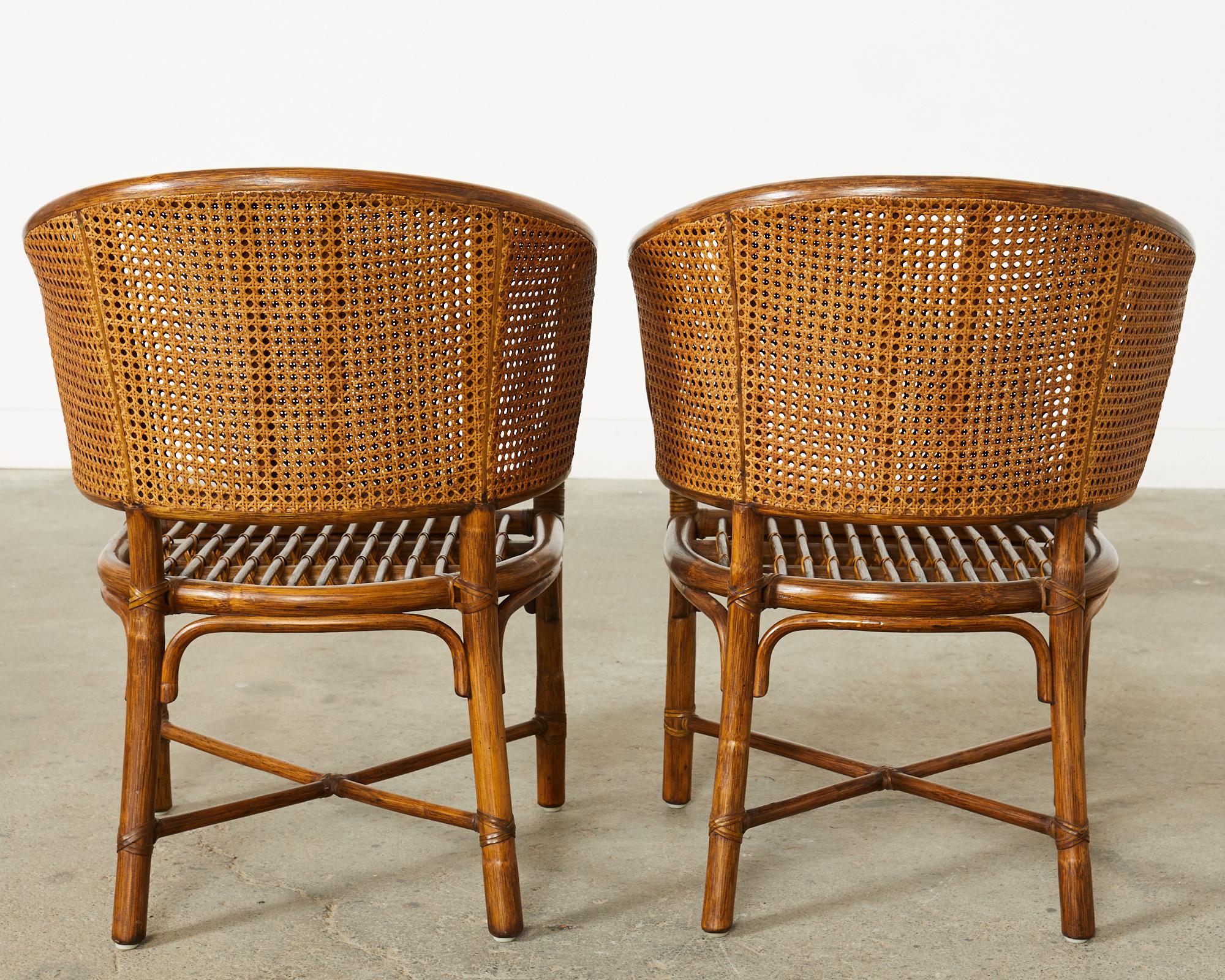 Set of Eight McGuire Rattan Caned Barrel Dining Chairs  12