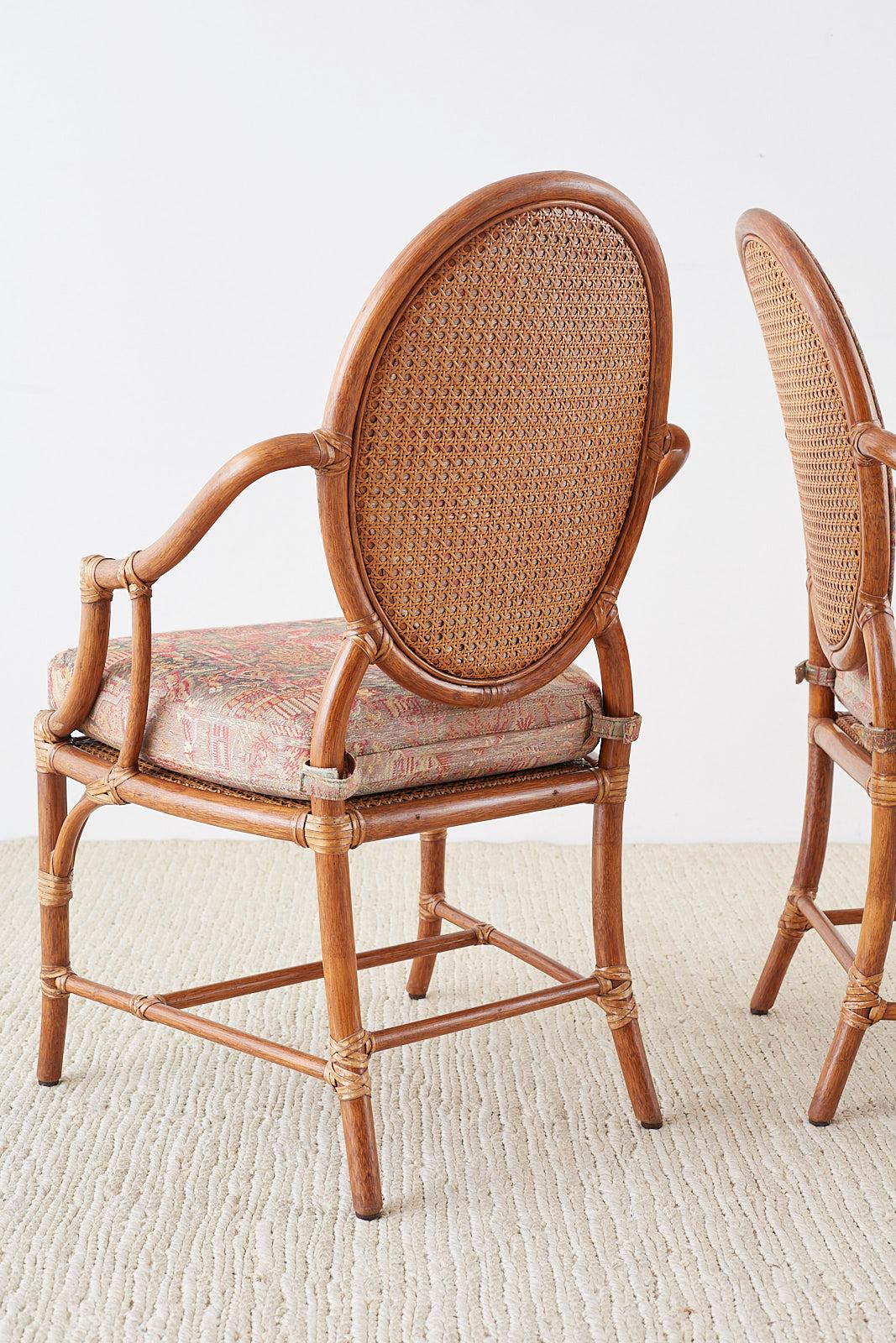 Set of Eight McGuire Rattan Chinoiserie Dining Armchairs 5