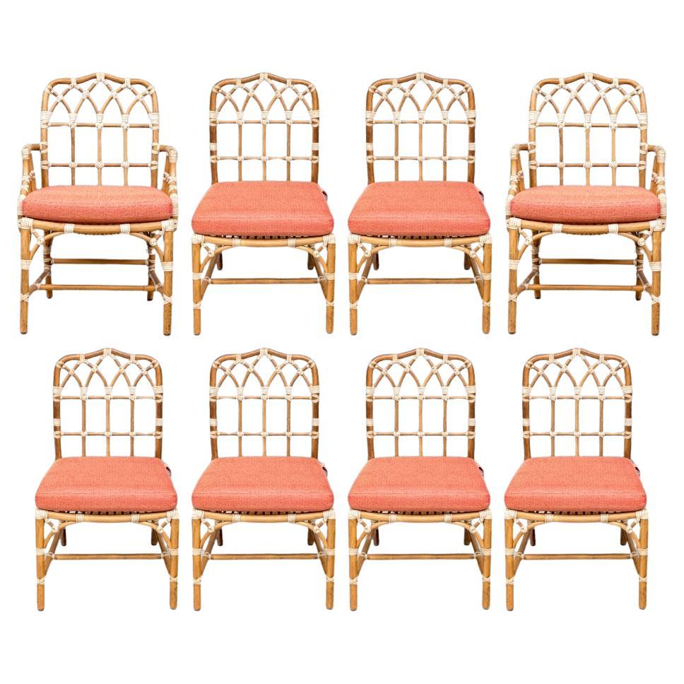 Set Of Eight McGuire Rattan Dining Chairs Including 2 Arm & 6 Side Chairs