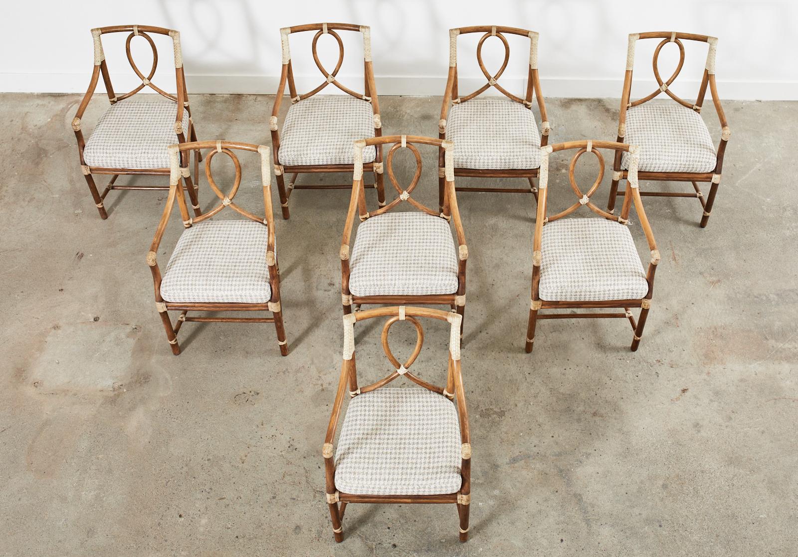 Organic Modern Set of Eight McGuire Rattan Loop Back Dining Chairs