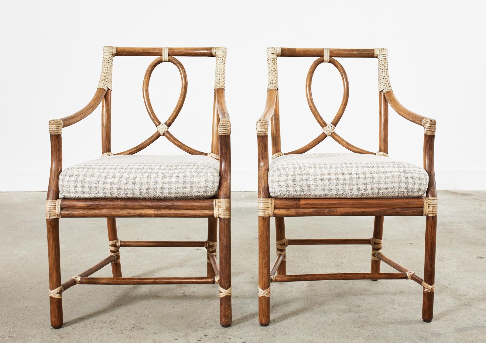 American Set of Eight McGuire Rattan Loop Back Dining Chairs