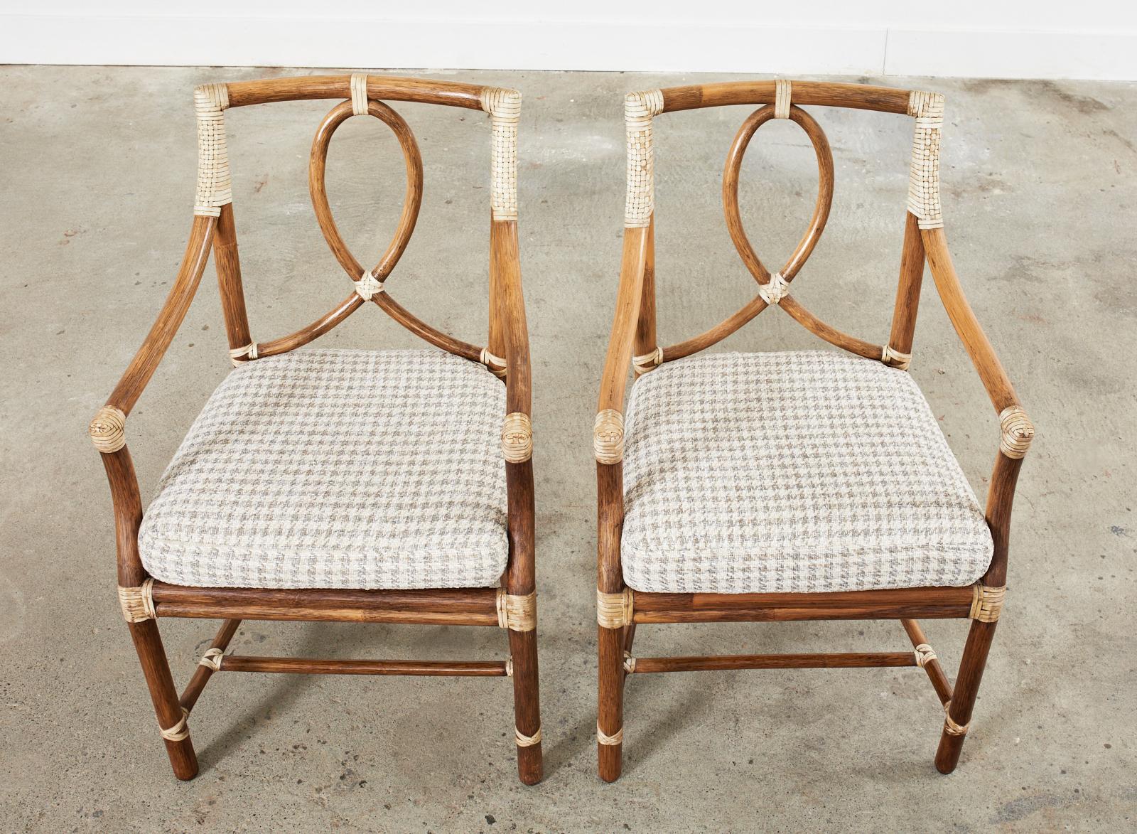 Hand-Crafted Set of Eight McGuire Rattan Loop Back Dining Chairs