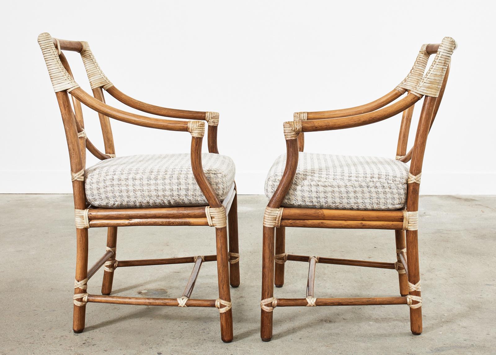 Leather Set of Eight McGuire Rattan Loop Back Dining Chairs