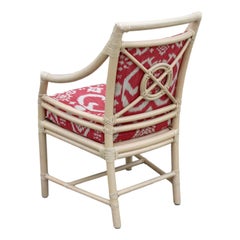 Set of Eight McGuire Rattan Target Arm Chairs or Dining Chairs Upholstered Back