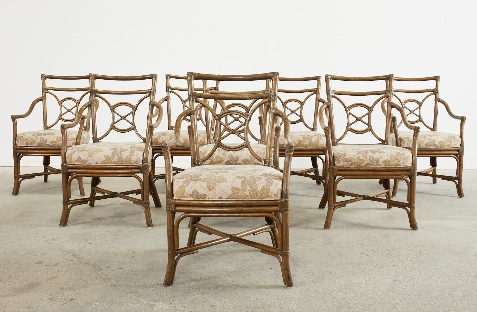 Set of Eight McGuire Style Rattan Target Dining Armchairs 7