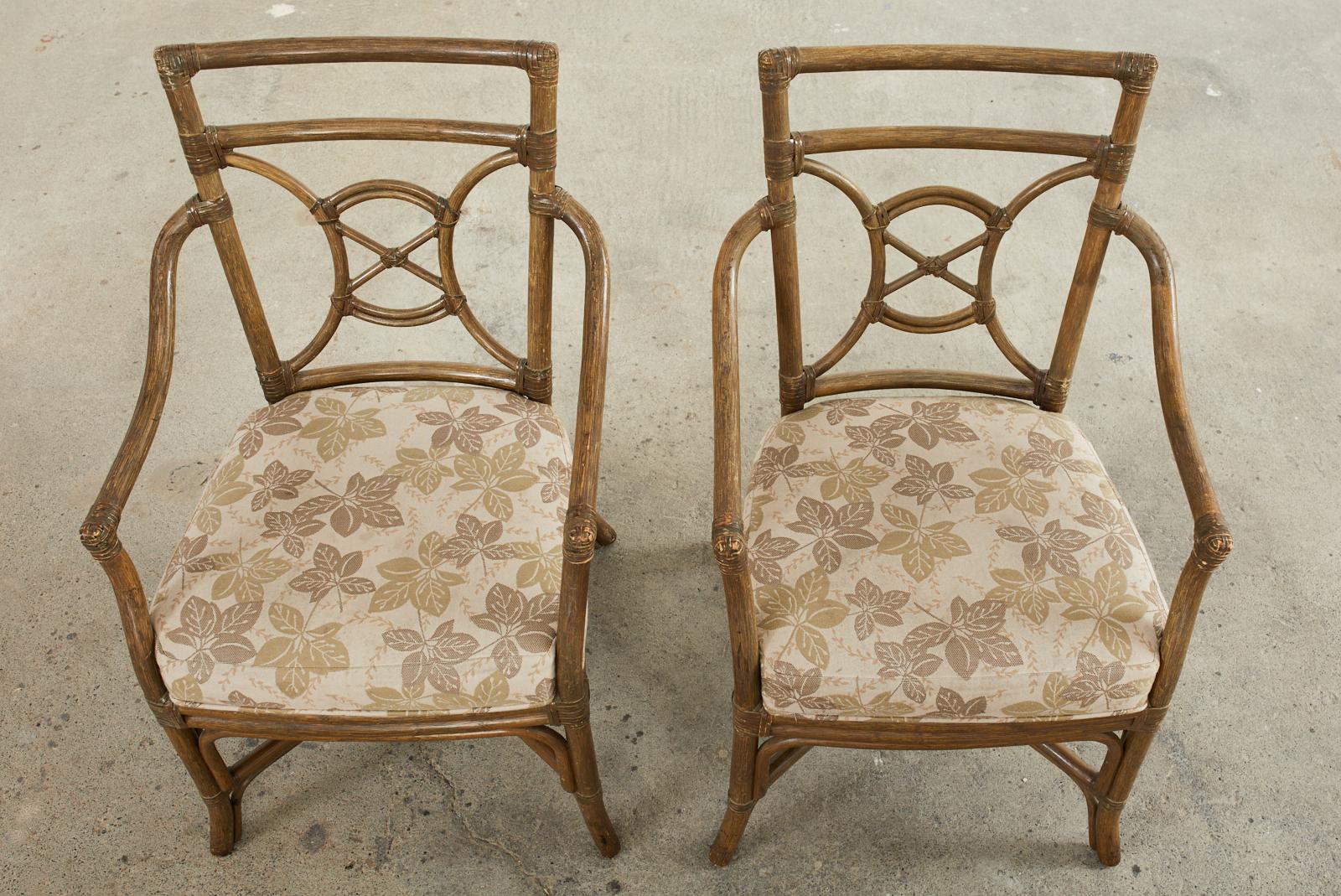 Hand-Crafted Set of Eight McGuire Style Rattan Target Dining Armchairs