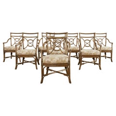 Set of Eight McGuire Style Rattan Target Dining Armchairs