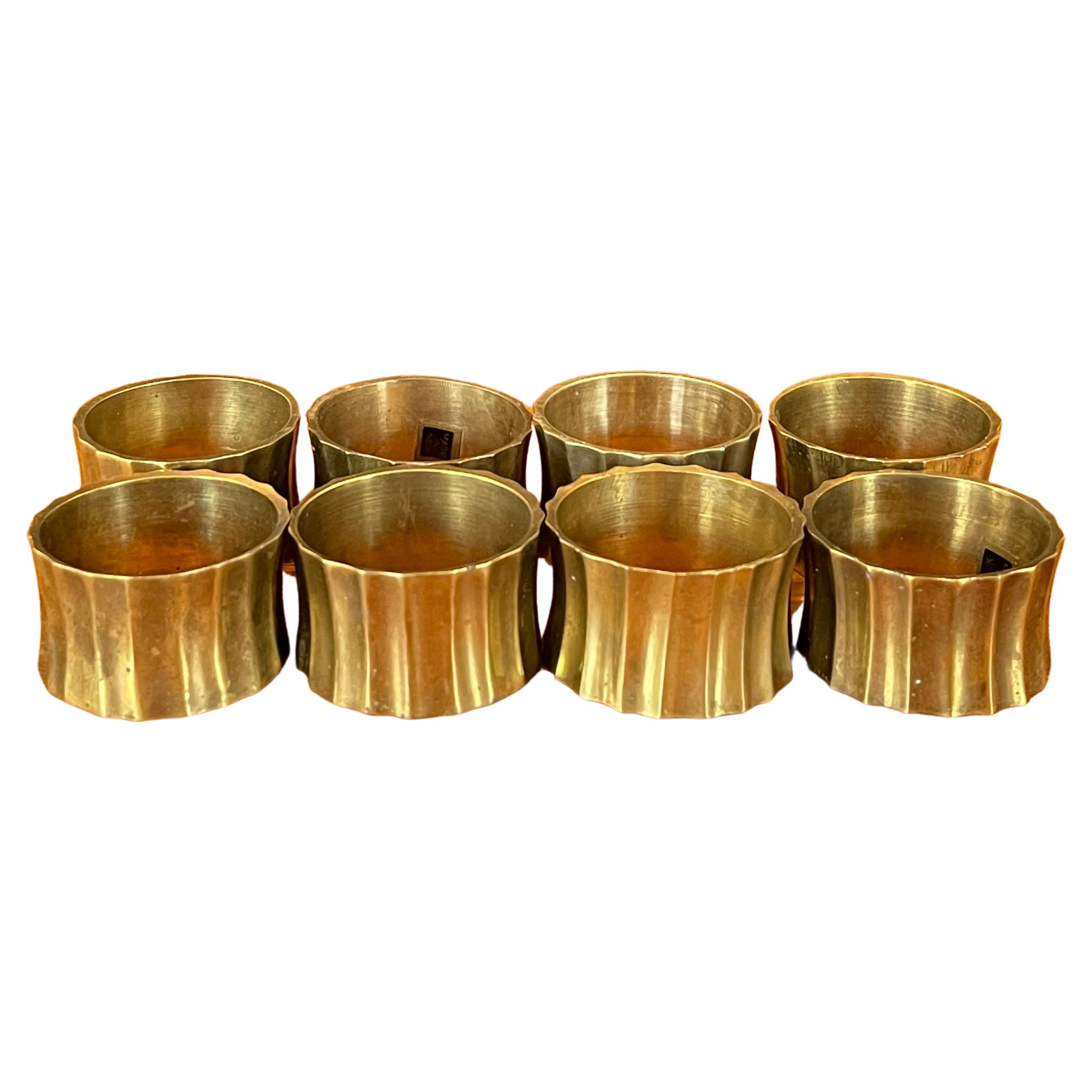 Mid-Century Modern Set of Eight MCM Brass Napkin Rings For Sale