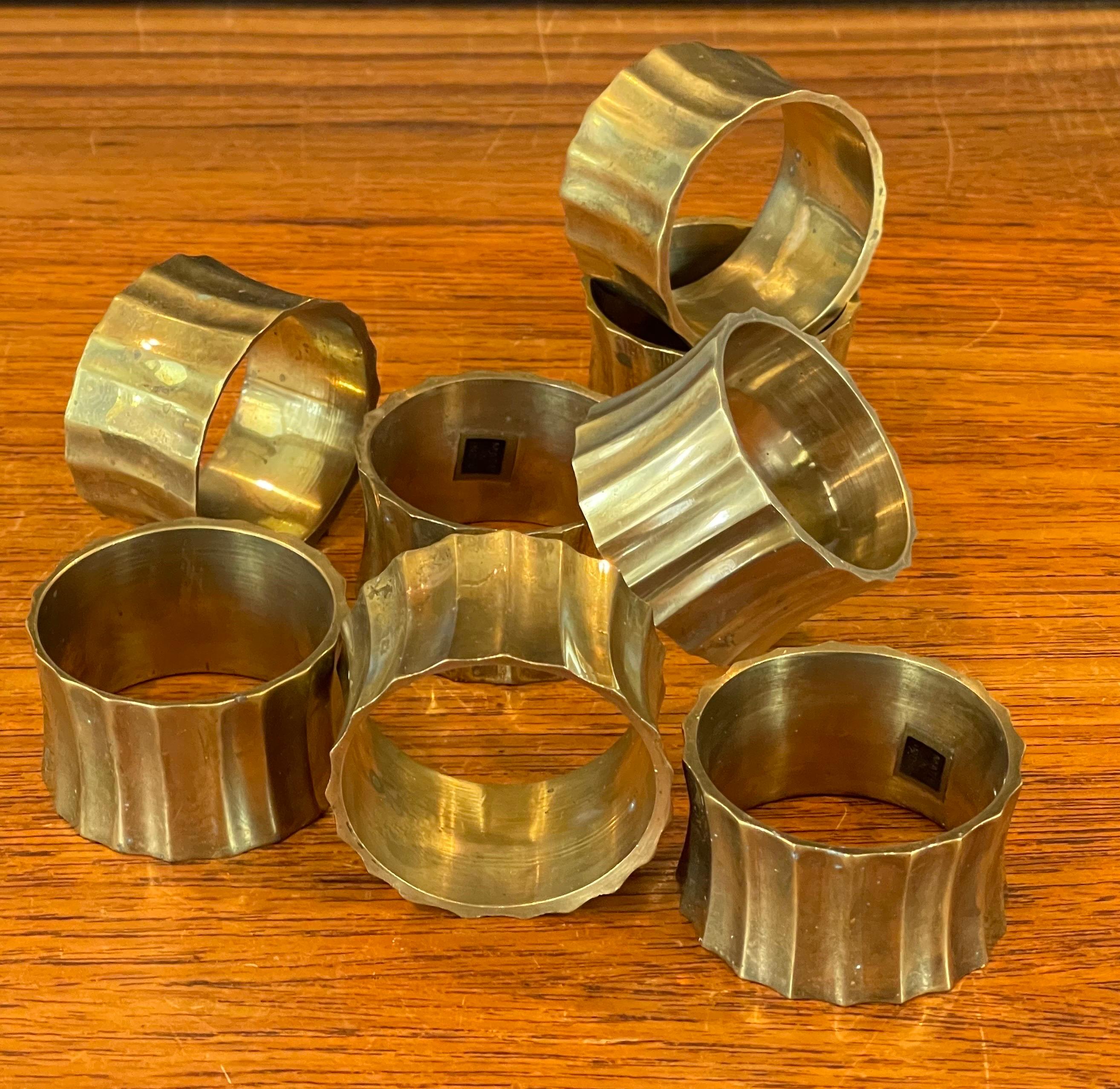 20th Century Set of Eight MCM Brass Napkin Rings For Sale