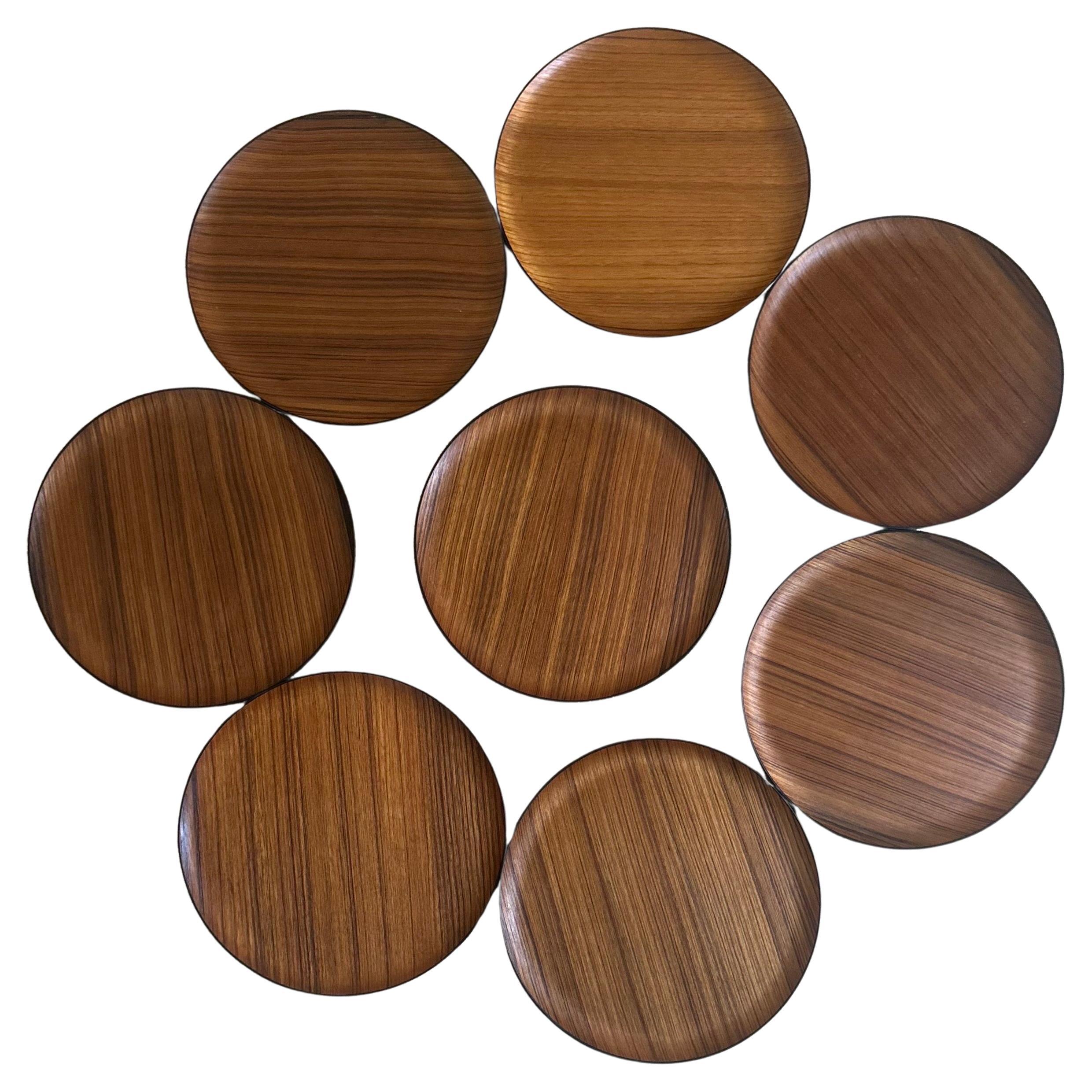 Set of Eight MCM Japanese Teak Plates / Chargers by OMC For Sale 6