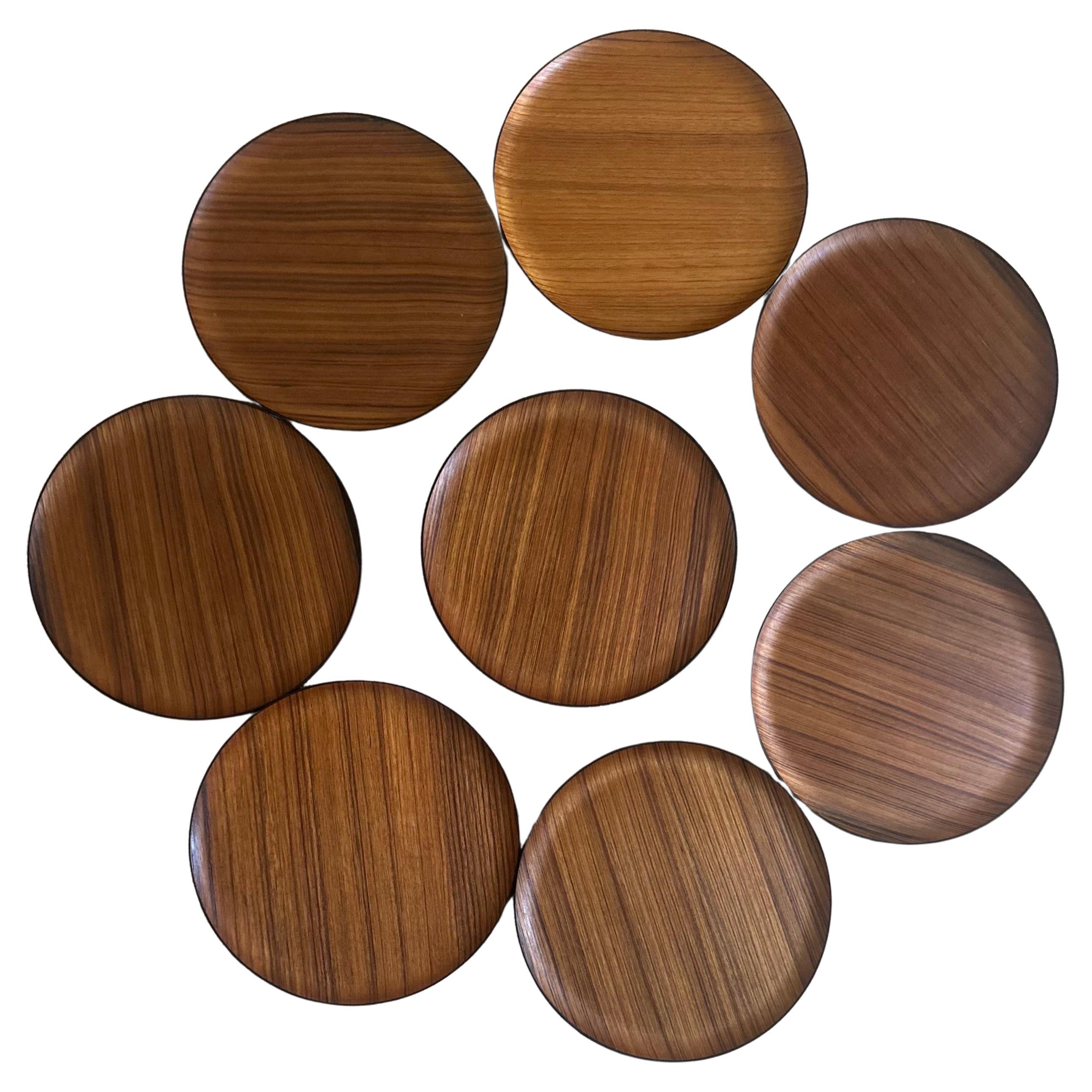 Set of Eight MCM Japanese Teak Plates / Chargers by OMC For Sale