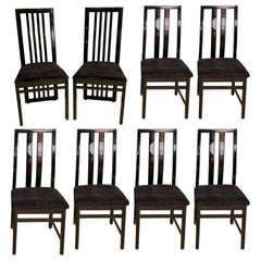Set of Eight M.E.A Dining Chairs, Modern Italian Designer Black Lacquered