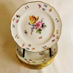 Set of Eight Meissen Dessert Plates Each Painted with a Different Flower Bouquet