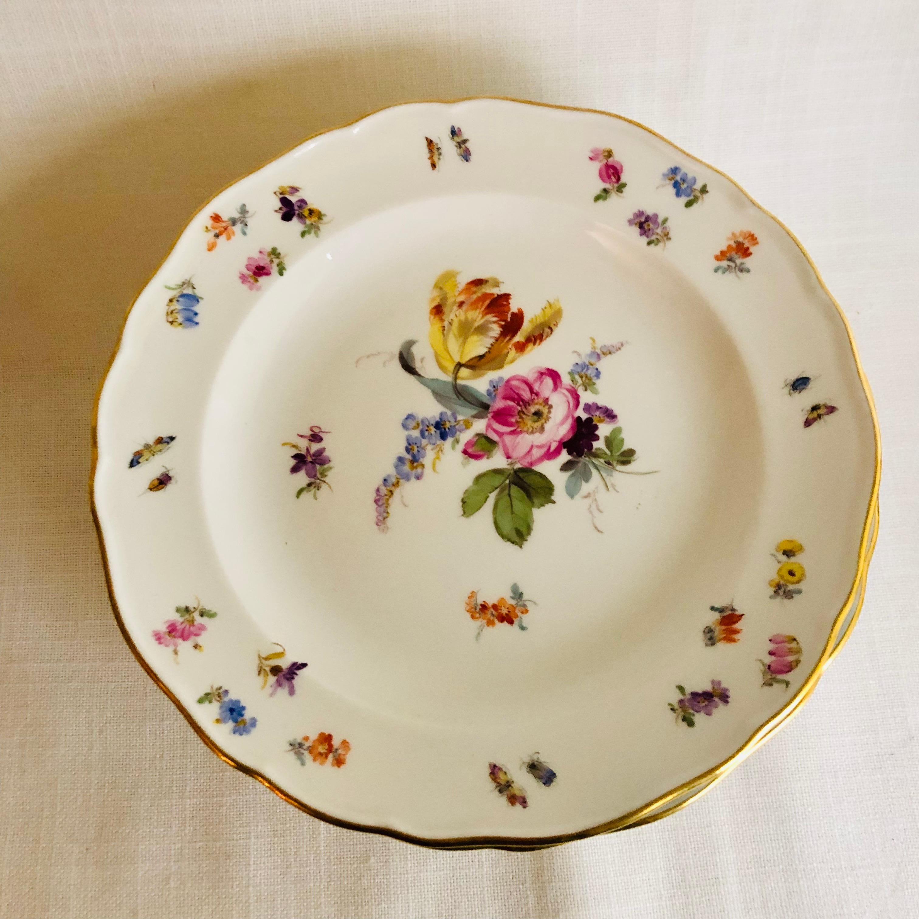 Romantic Set of Eight Meissen Dessert Plates Each Painted with a Different Flower Bouquet For Sale