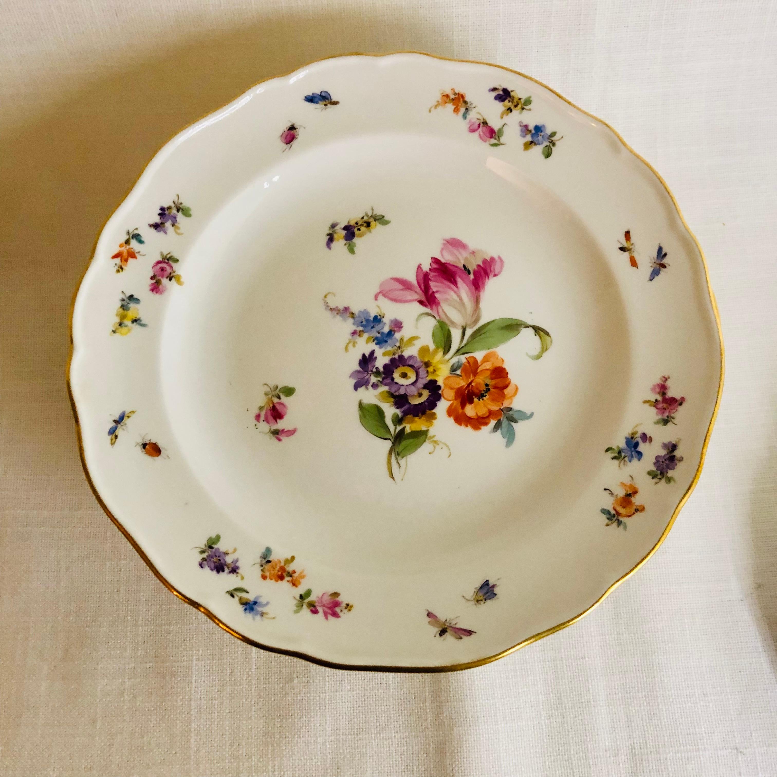 German Set of Eight Meissen Dessert Plates Each Painted with a Different Flower Bouquet For Sale