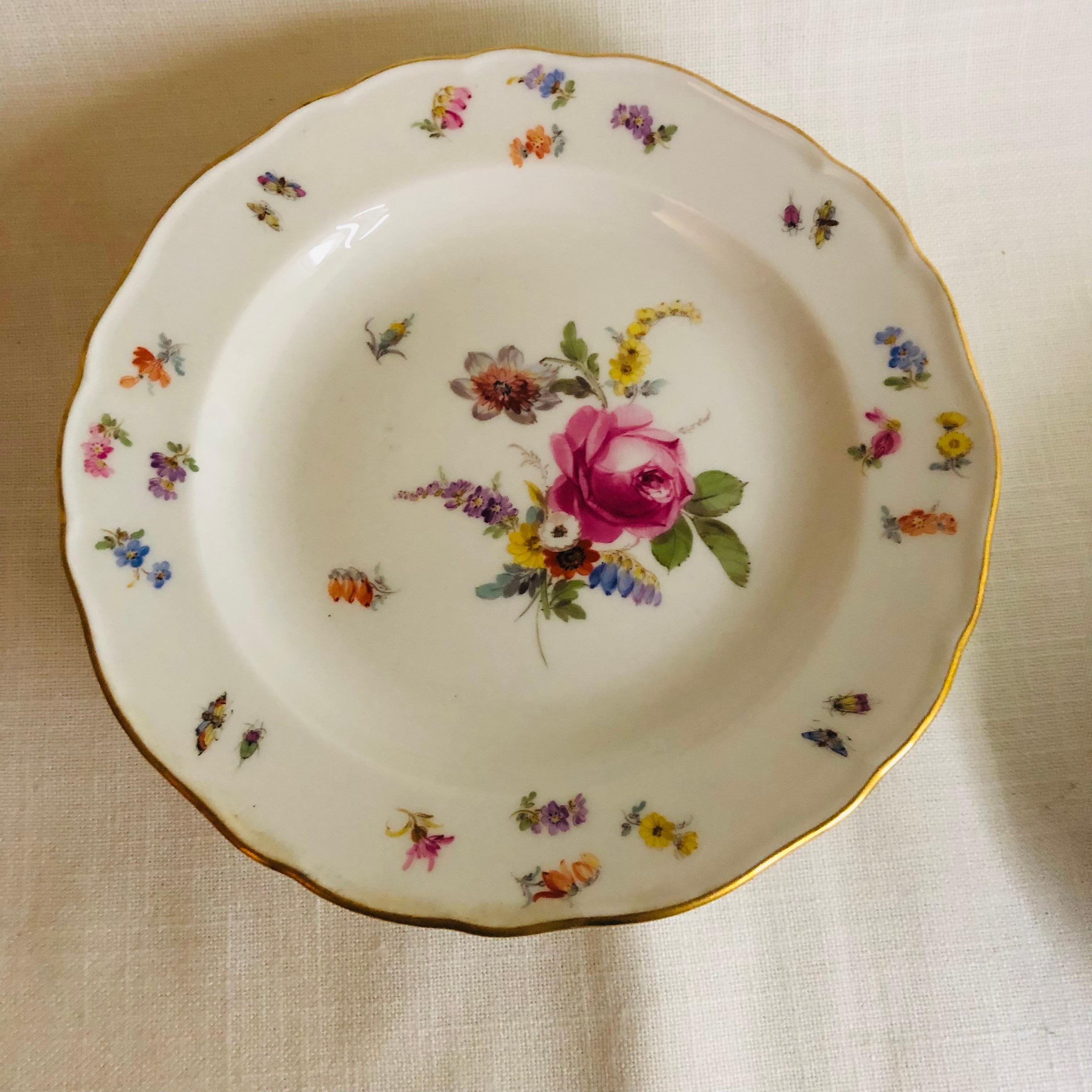 Set of Eight Meissen Dessert Plates Each Painted with a Different Flower Bouquet In Good Condition For Sale In Boston, MA