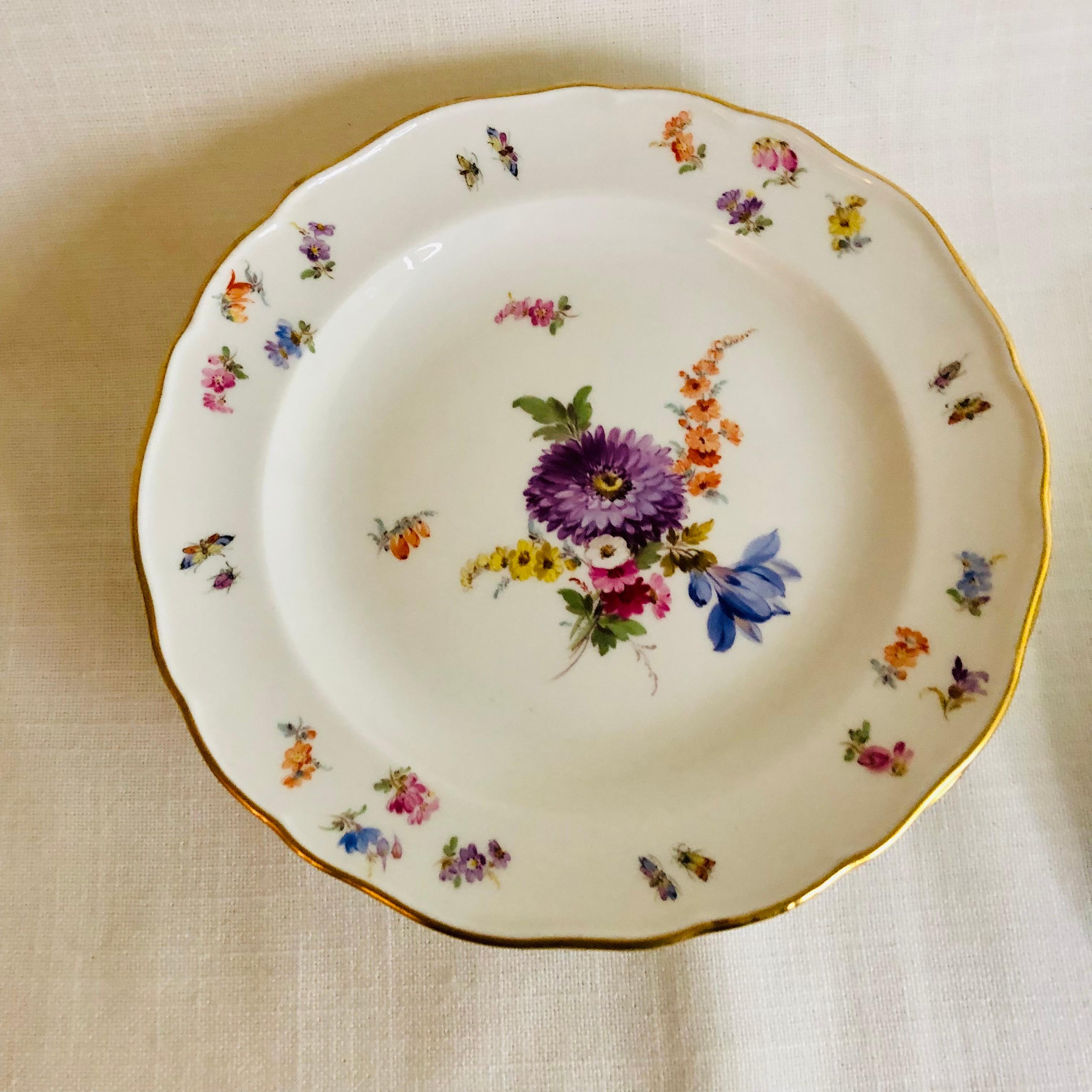 Late 19th Century Set of Eight Meissen Dessert Plates Each Painted with a Different Flower Bouquet For Sale
