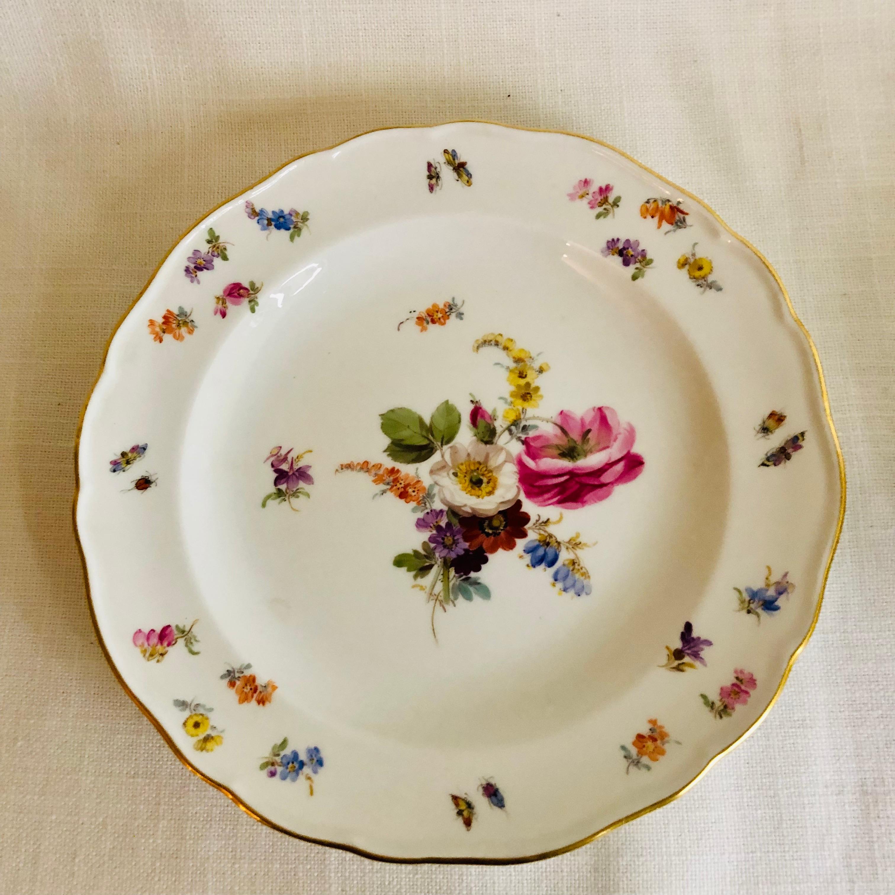 Porcelain Set of Eight Meissen Dessert Plates Each Painted with a Different Flower Bouquet For Sale