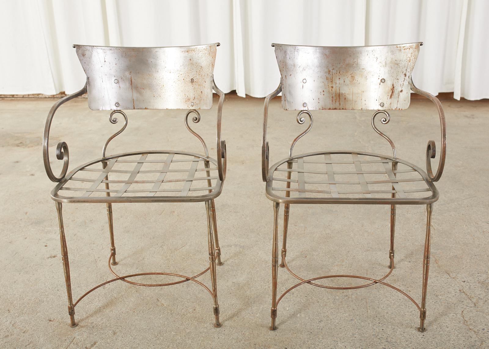 Set of Eight Metal Garden Dining Armchairs by Arhaus For Sale 7