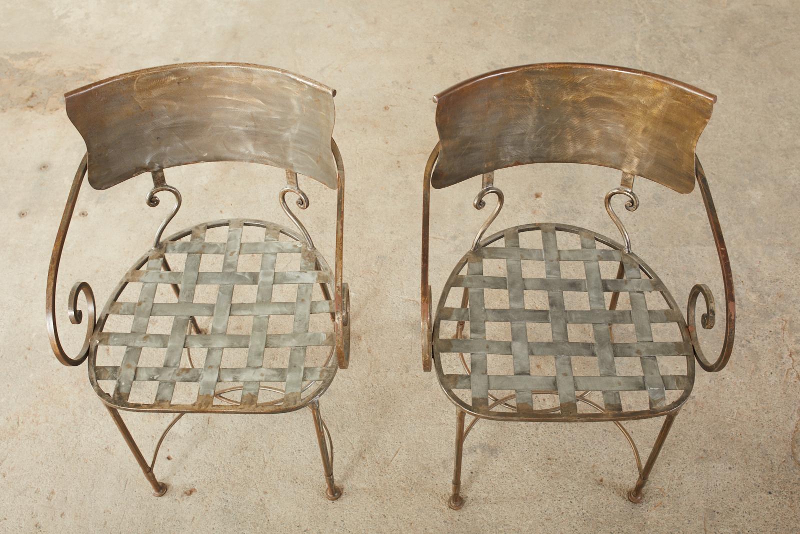 Regency Set of Eight Metal Garden Dining Armchairs by Arhaus For Sale