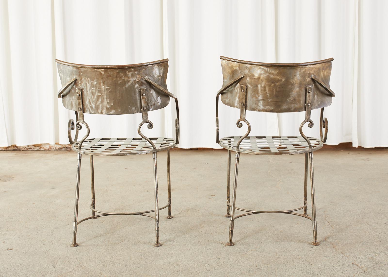 Set of Eight Metal Garden Dining Armchairs by Arhaus In Good Condition For Sale In Rio Vista, CA