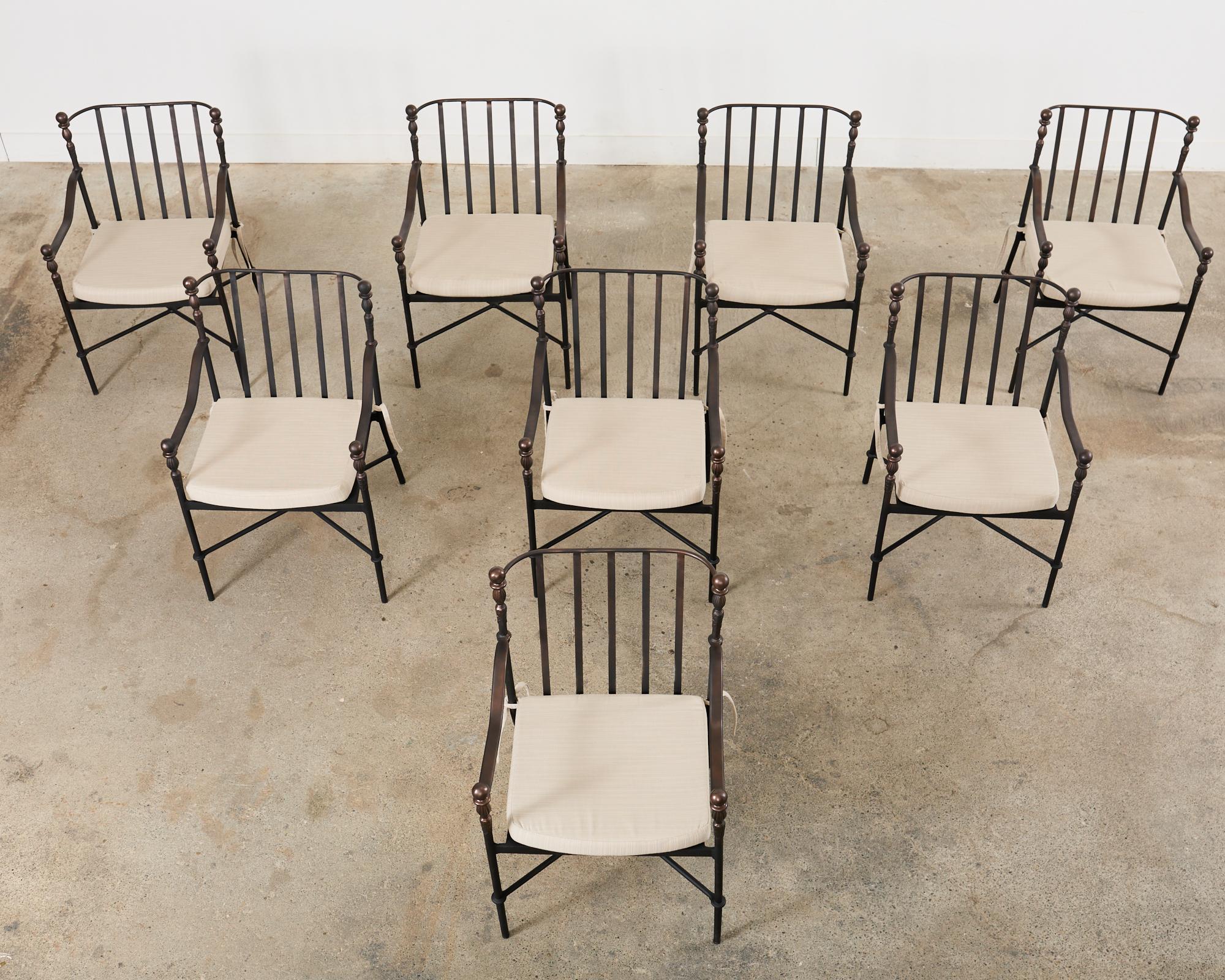 Neoclassical Set of Eight Michael Taylor Montecito Garden Dining Armchairs  For Sale