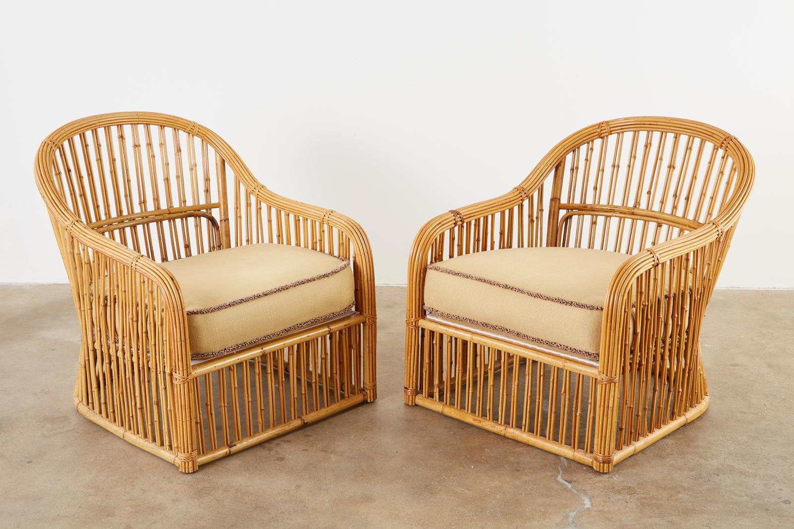 Set of Eight Michael Taylor Organic Modern Bamboo Lounge Chairs 1