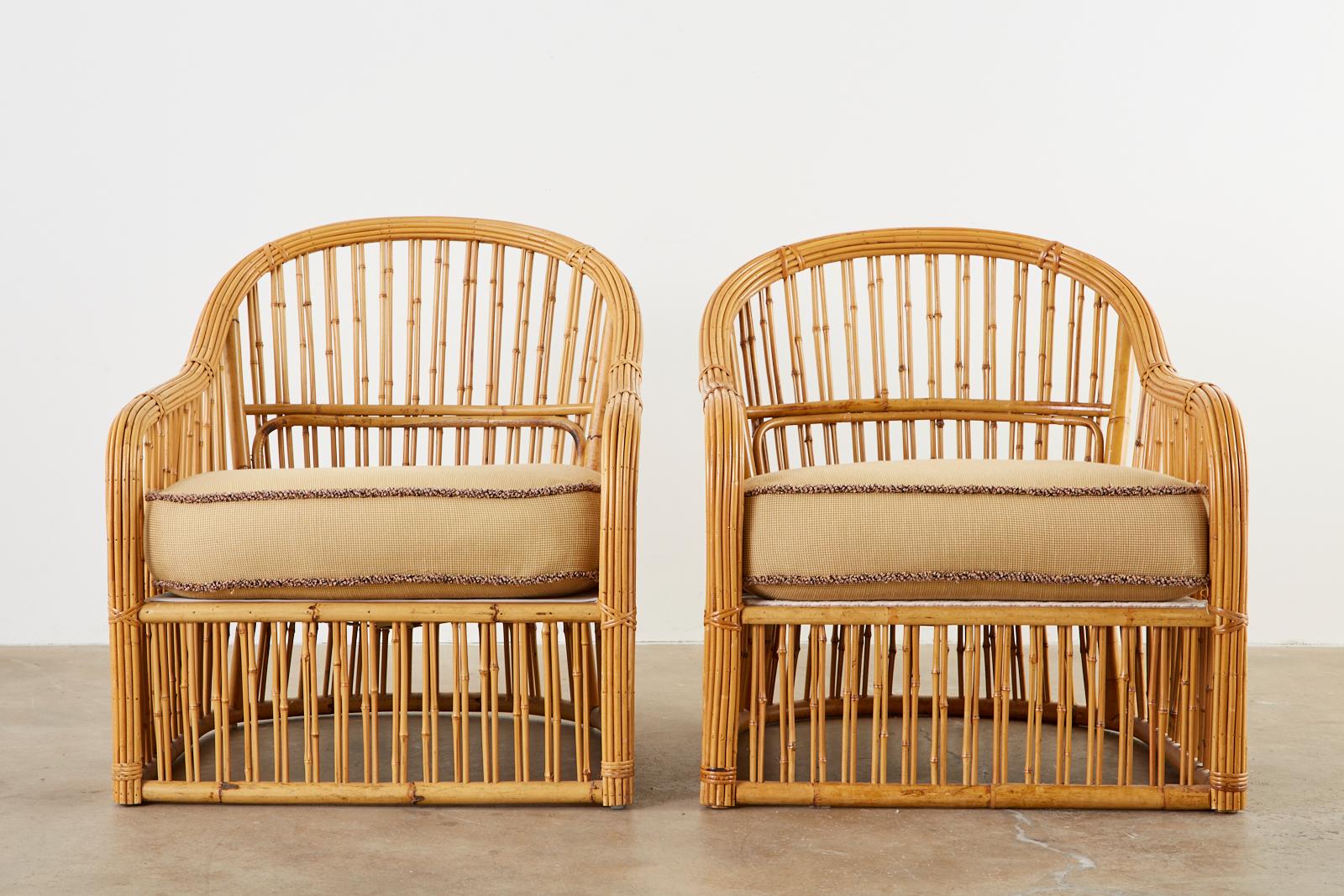 Set of Eight Michael Taylor Organic Modern Bamboo Lounge Chairs 2