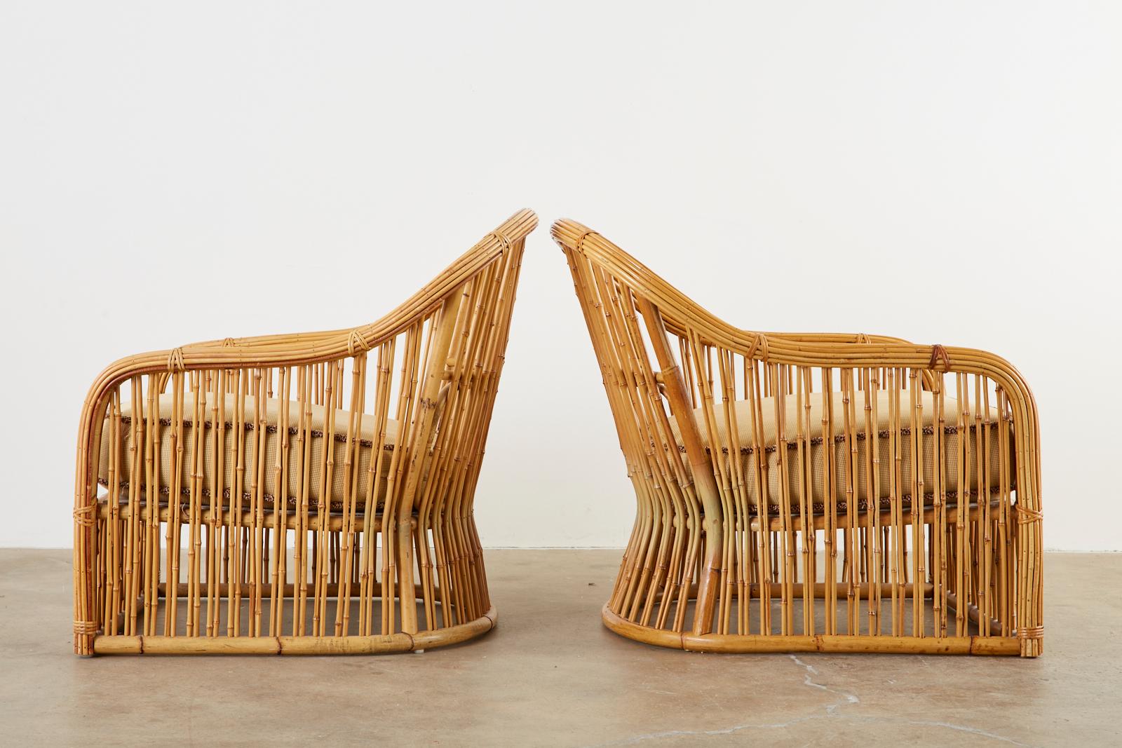 Set of Eight Michael Taylor Organic Modern Bamboo Lounge Chairs 3