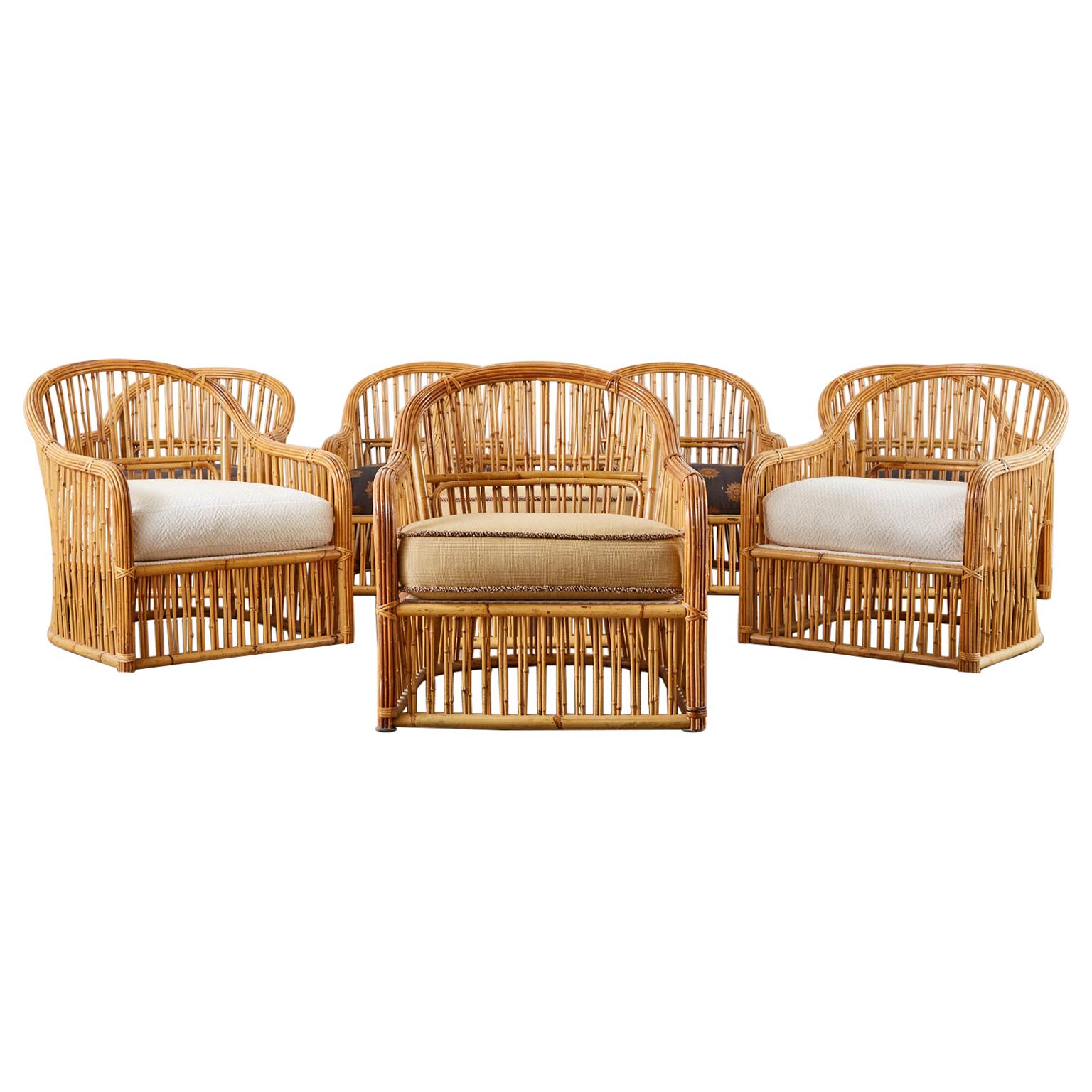 Set of Eight Michael Taylor Organic Modern Bamboo Lounge Chairs