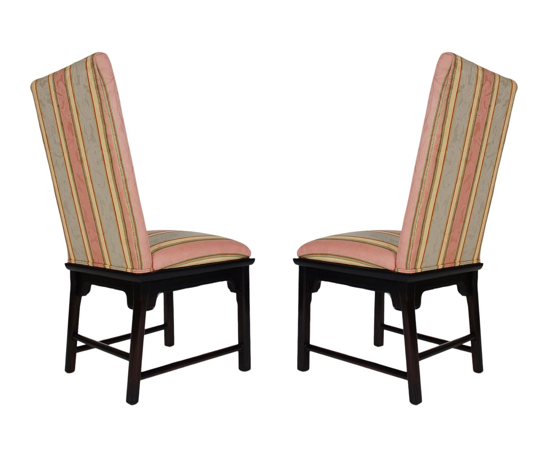 Set of Eight Midcentury Asian Modern Upholstered Chinoiserie Dining Chairs For Sale 3