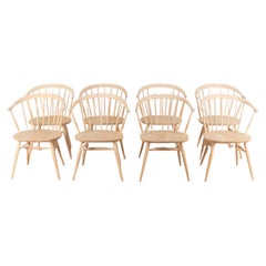 Set of Eight Mid Century Bleached Ercol ‘Cowhorn’ Chairs