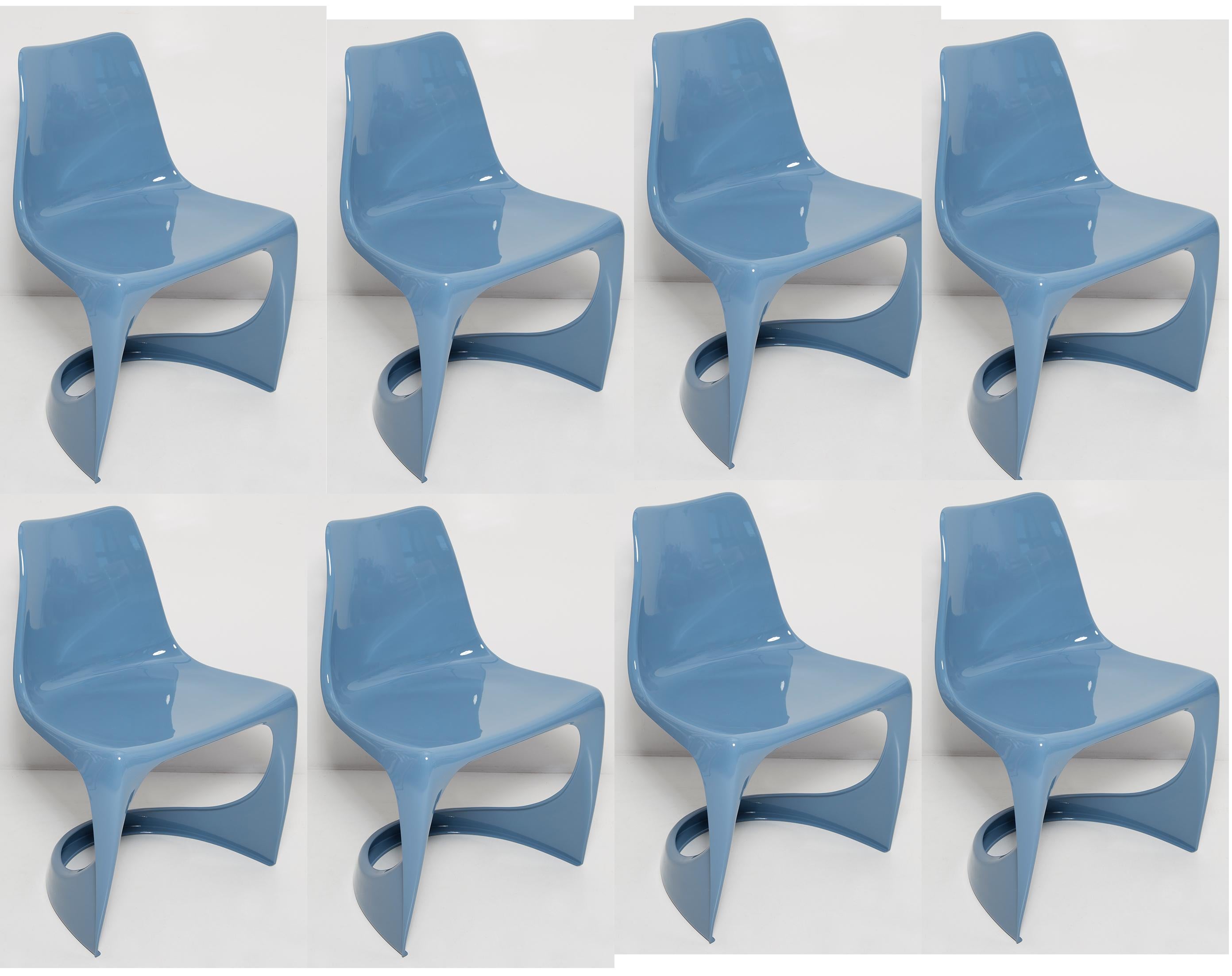 Set of Eight Mid Century Blue Cado Chairs, Steen Østergaard, Europe, 1960s For Sale 4