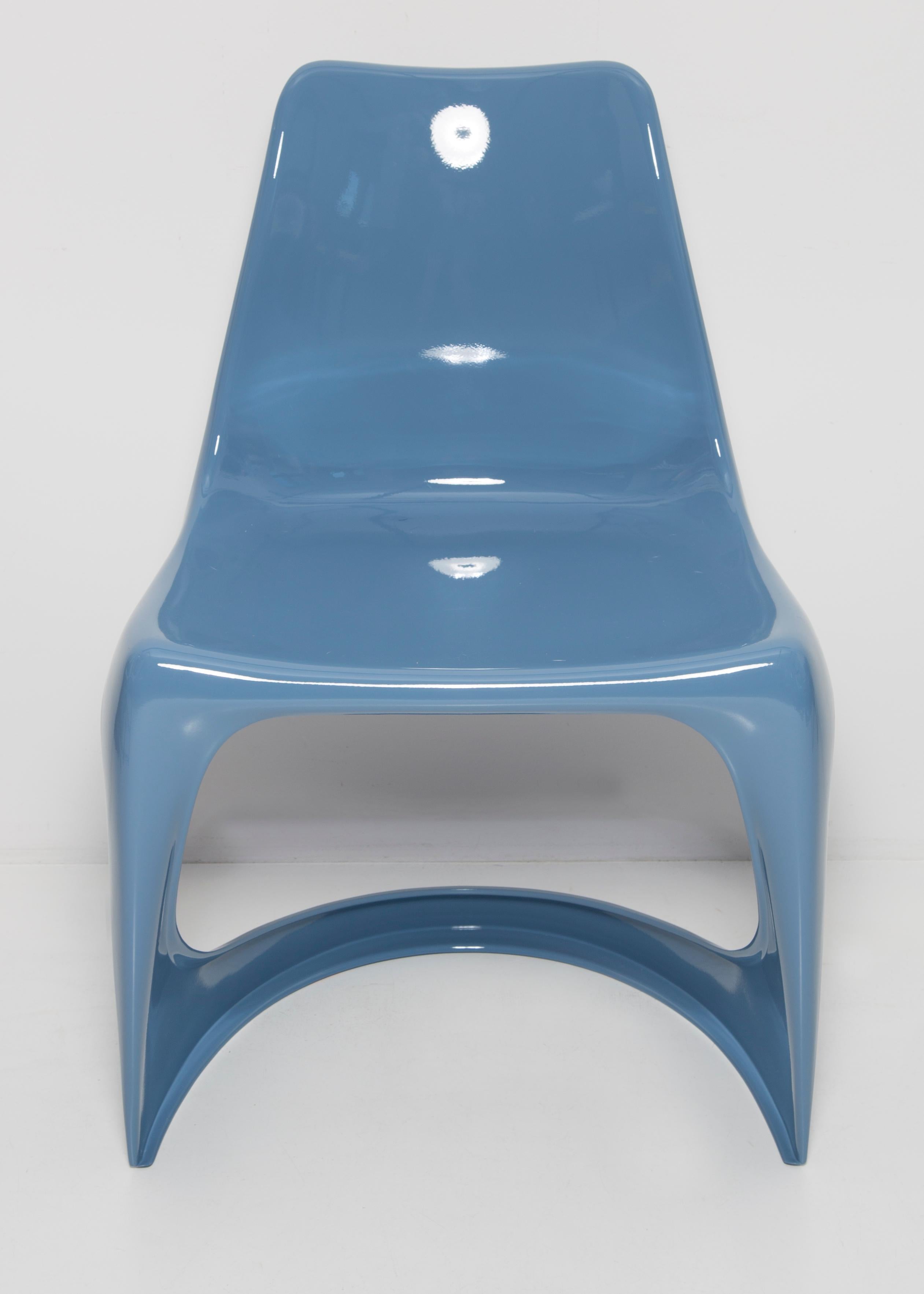 Hand-Painted Set of Eight Mid Century Blue Cado Chairs, Steen Østergaard, Europe, 1960s For Sale
